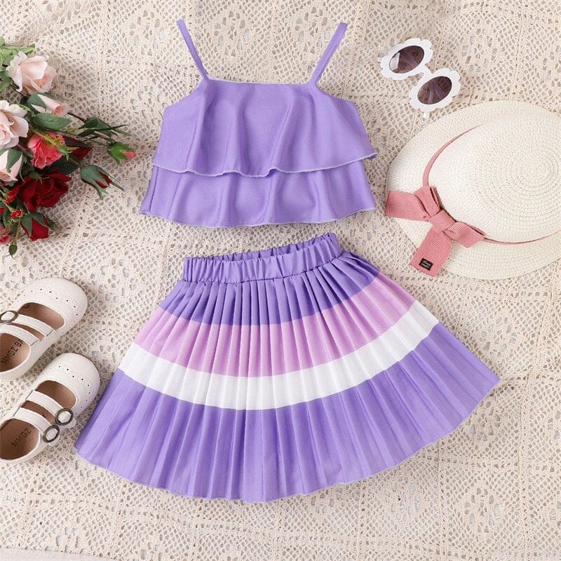 Baby Spaghetti Strap Sling Tops + Colorful Pleated Skirts