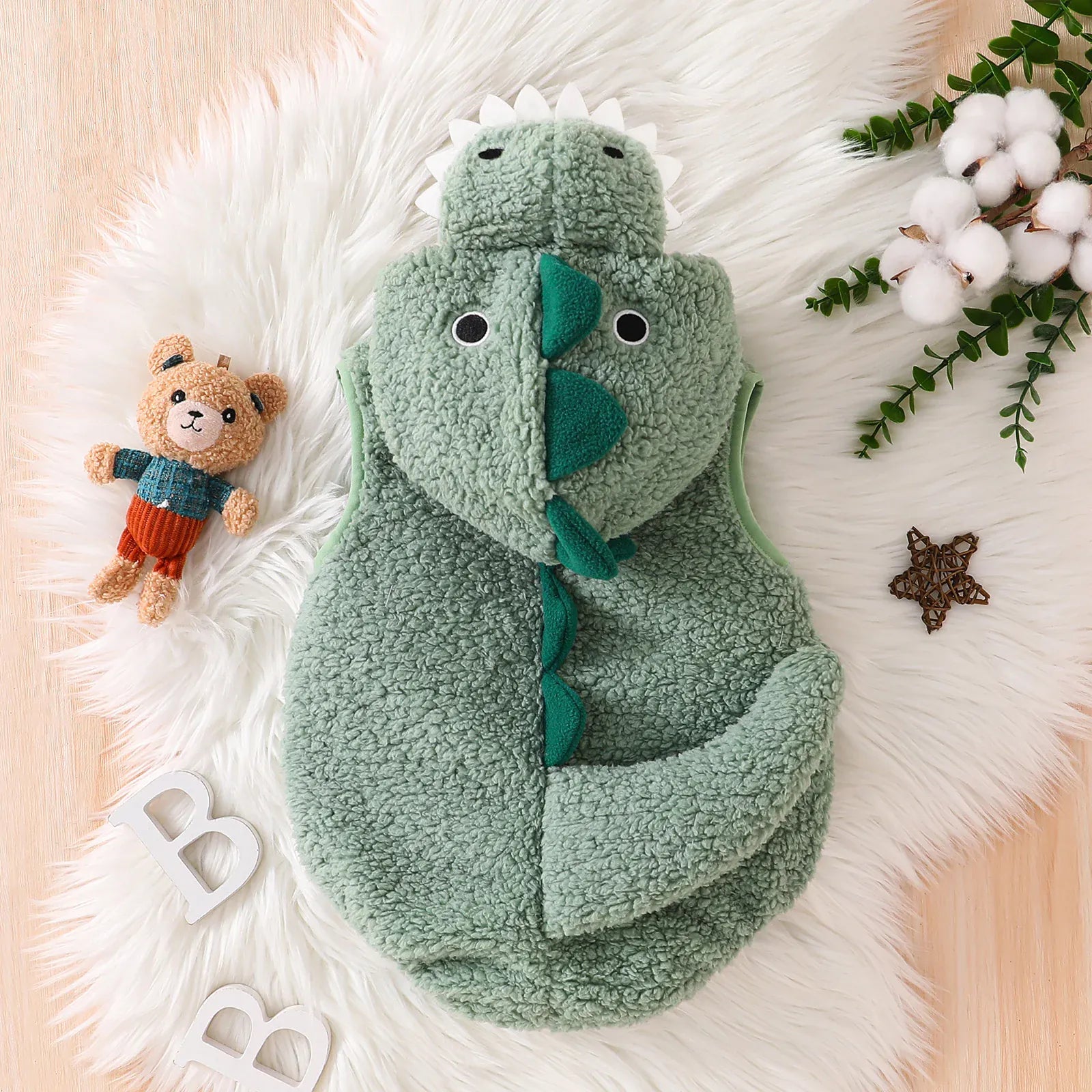 Baby Unisex Plush Dinosaur Hooded Halloween Costume Romper