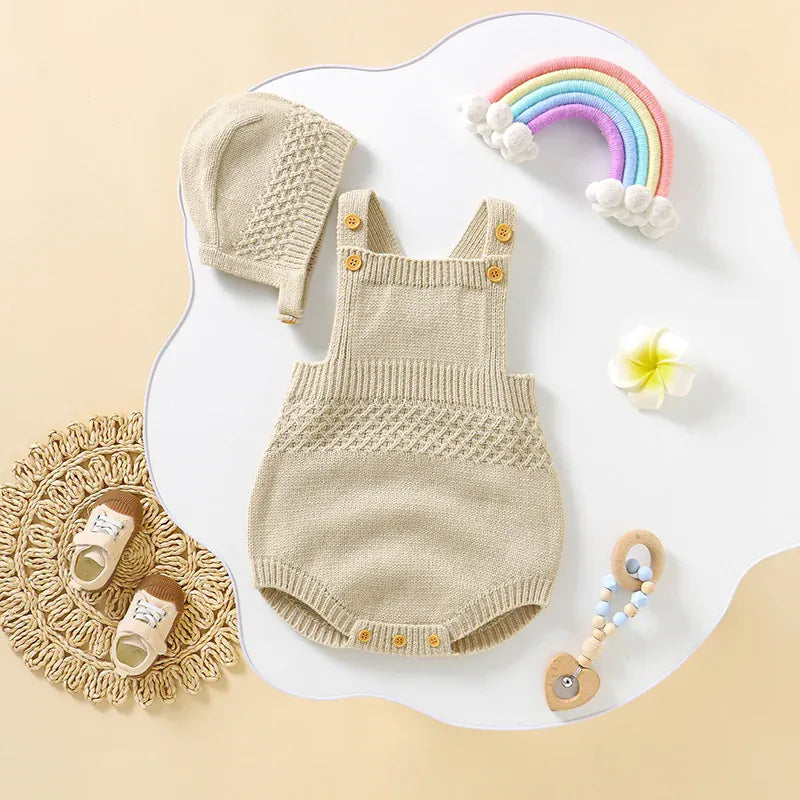 Baby Unisex Solid Knit Sleeveless Bodysuit & Hat 2-Piece Set