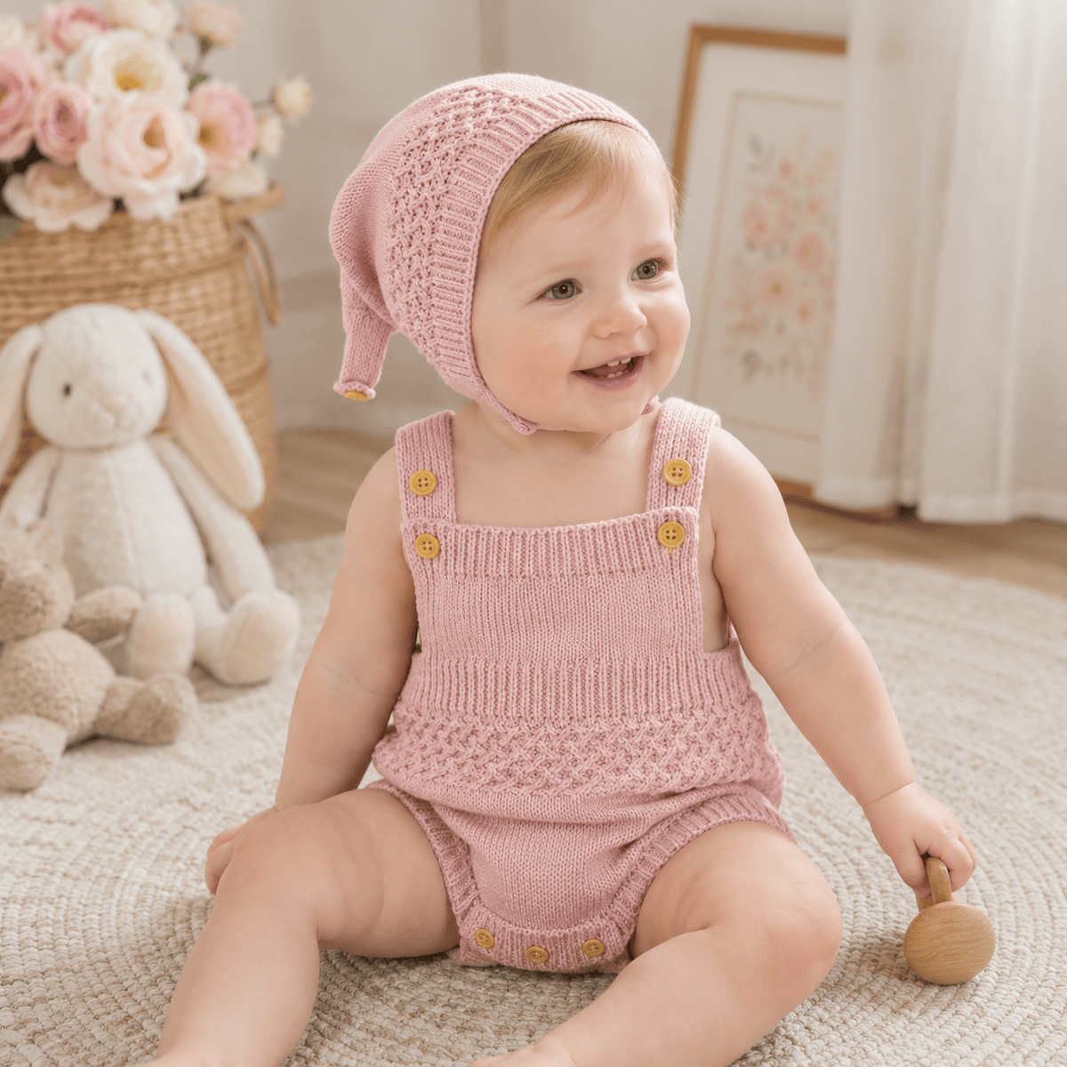 Baby Unisex Solid Knit Sleeveless Bodysuit & Hat 2-Piece Set