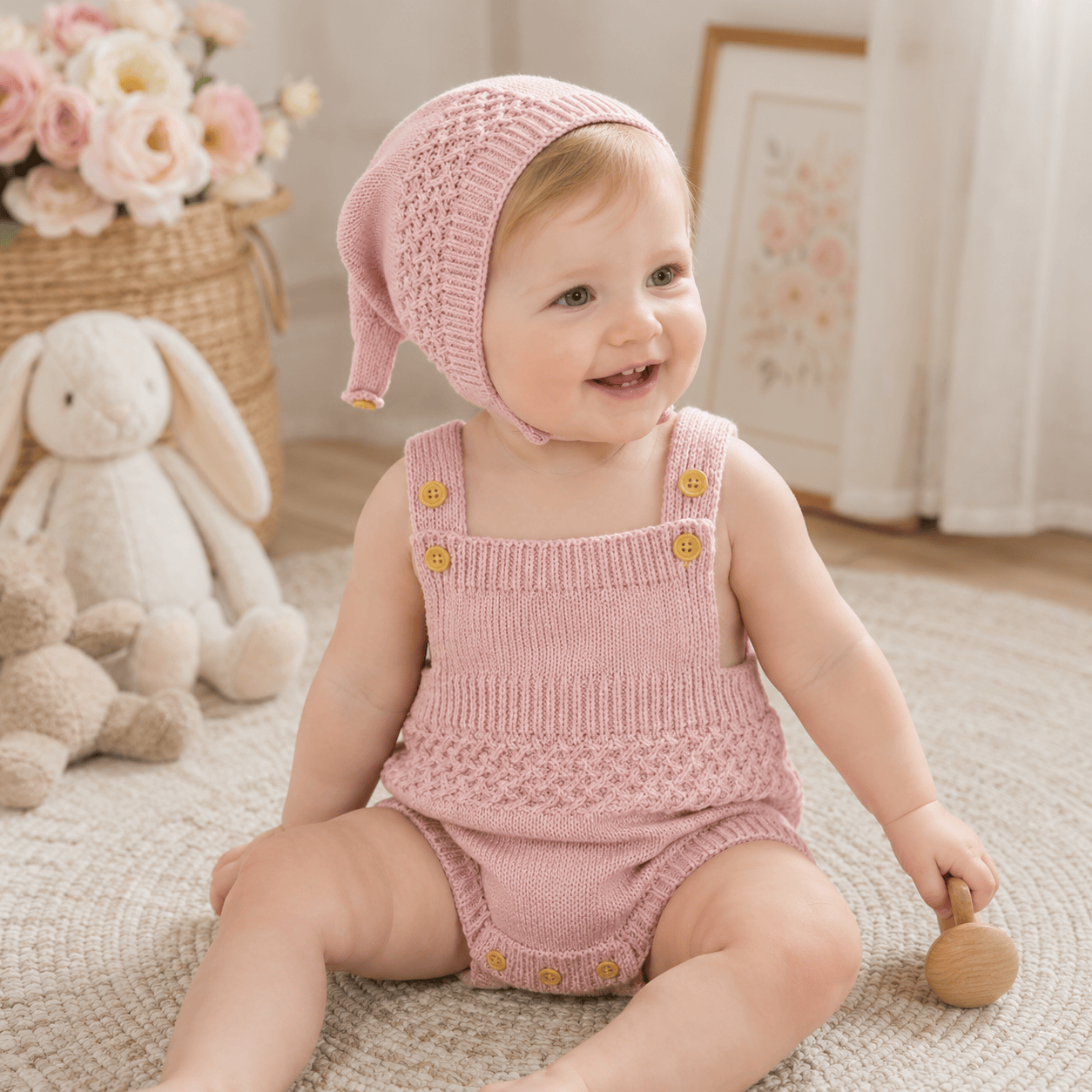 Baby Unisex Solid Knit Sleeveless Bodysuit & Hat 2-Piece Set