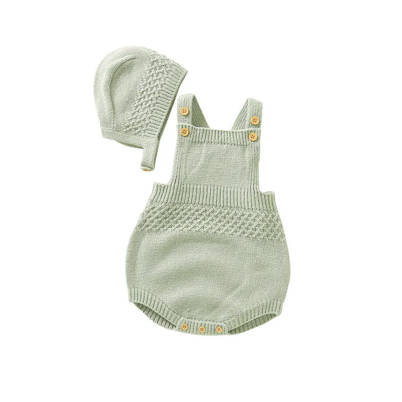 Sage Green / 0-3M Baby Unisex Solid Knit Sleeveless Bodysuit & Hat 2-Piece Set