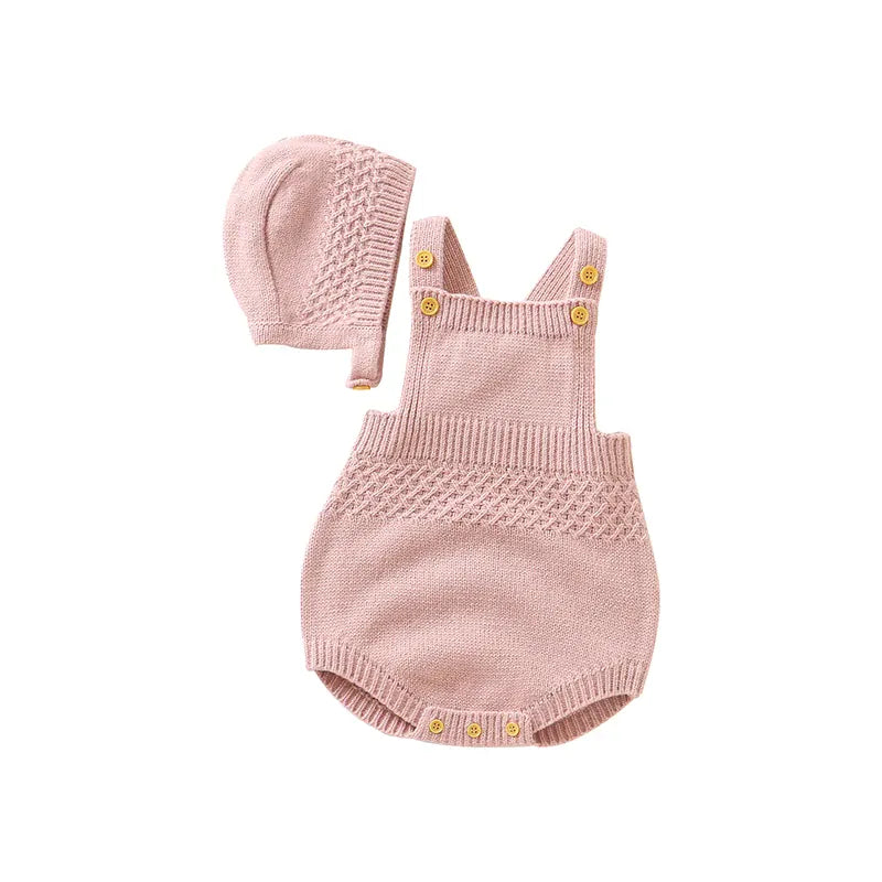 Blush Pink / 0-3M Baby Unisex Solid Knit Sleeveless Bodysuit & Hat 2-Piece Set