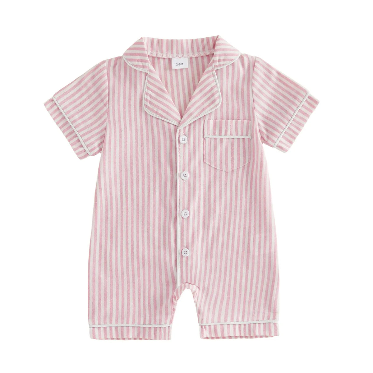 Pink / 3M Baby Unisex Striped Button-Up Short Sleeve Pajamas Romper Sleepwear