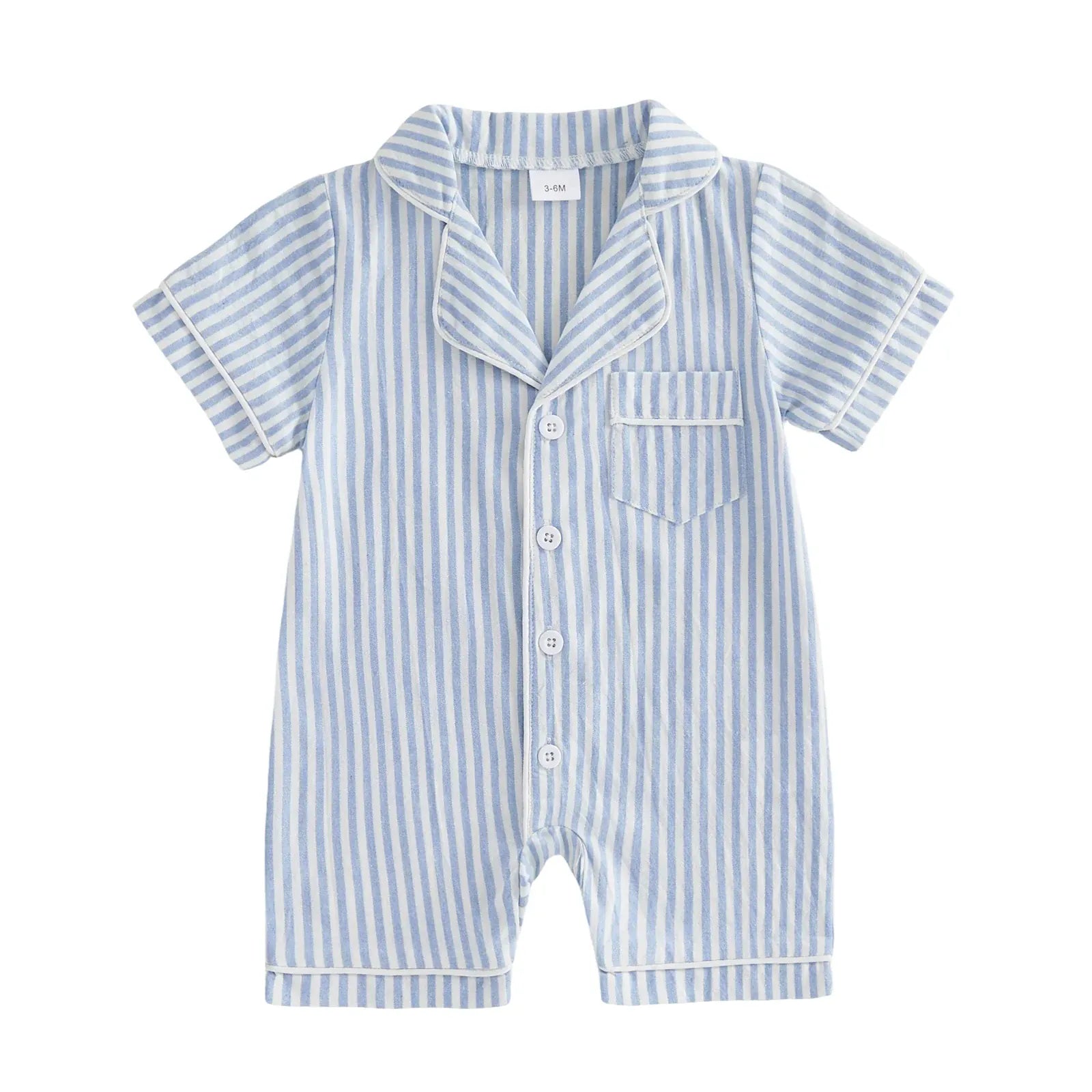 Blue / 3M Baby Unisex Striped Button-Up Short Sleeve Pajamas Romper Sleepwear