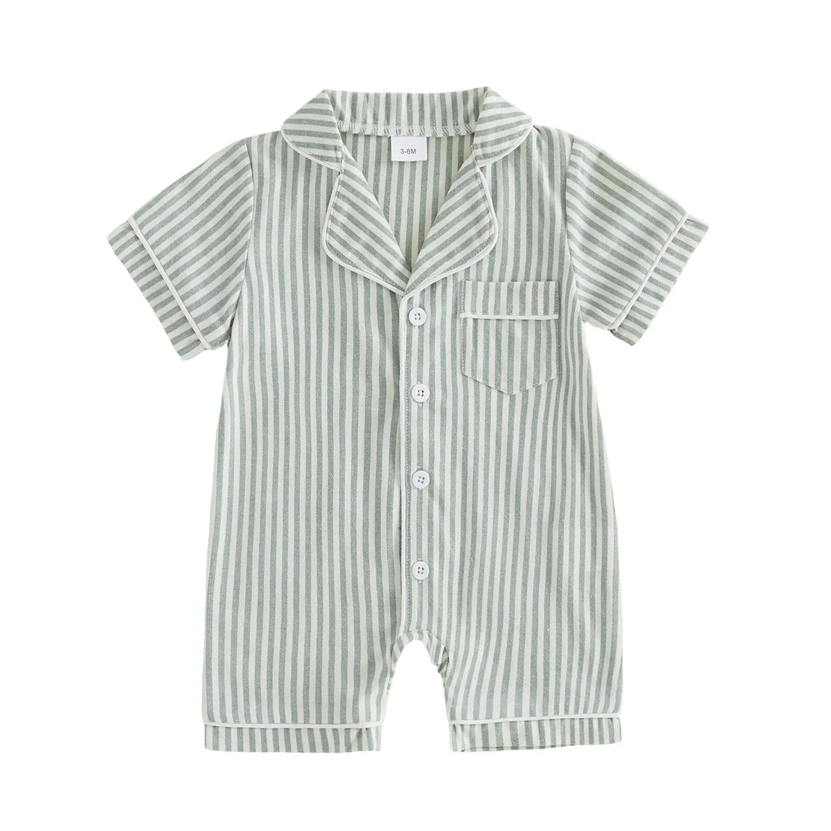 green / 3M Baby Unisex Striped Button-Up Short Sleeve Pajamas Romper Sleepwear