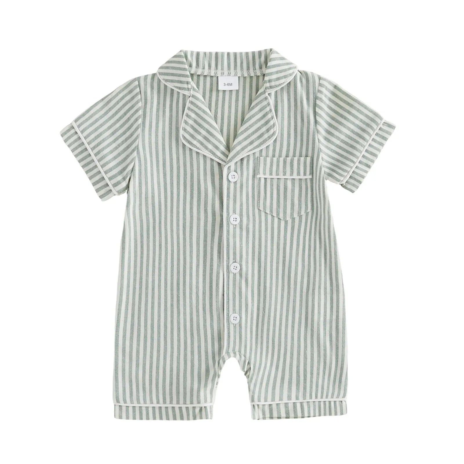 green / 3M Baby Unisex Striped Button-Up Short Sleeve Pajamas Romper Sleepwear