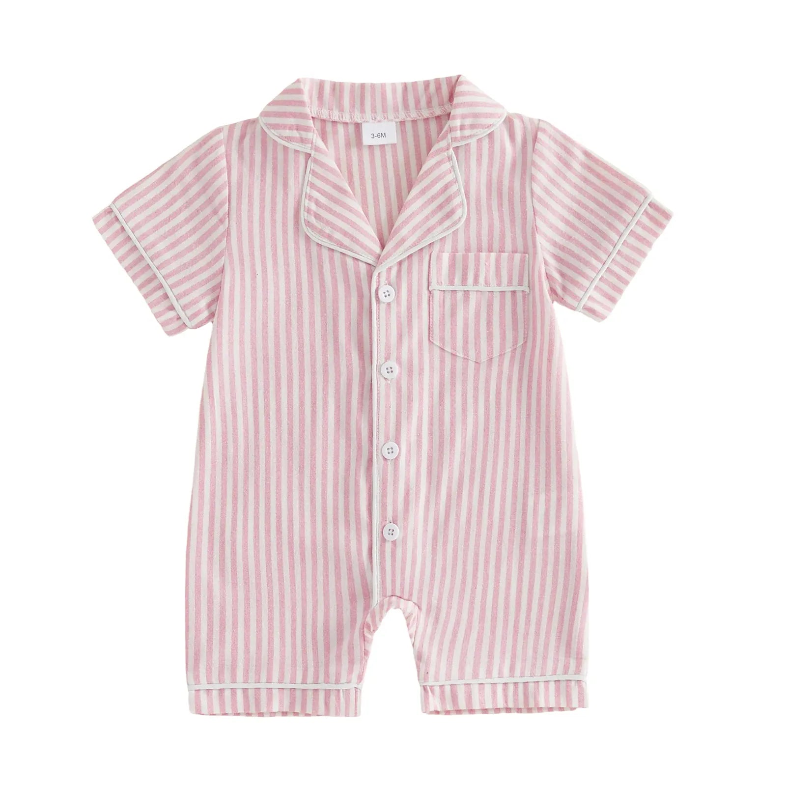 Baby Unisex Striped Button-Up Short Sleeve Pajamas Romper Sleepwear