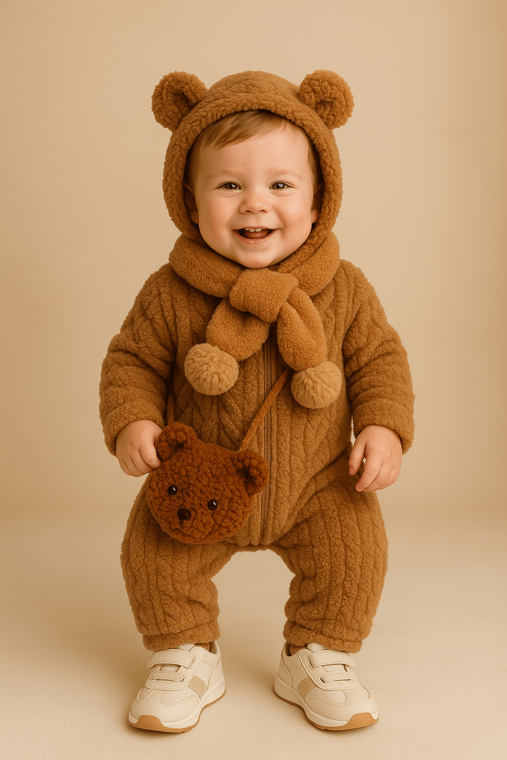 Baby Winter Plush Hooded Jumpsuit