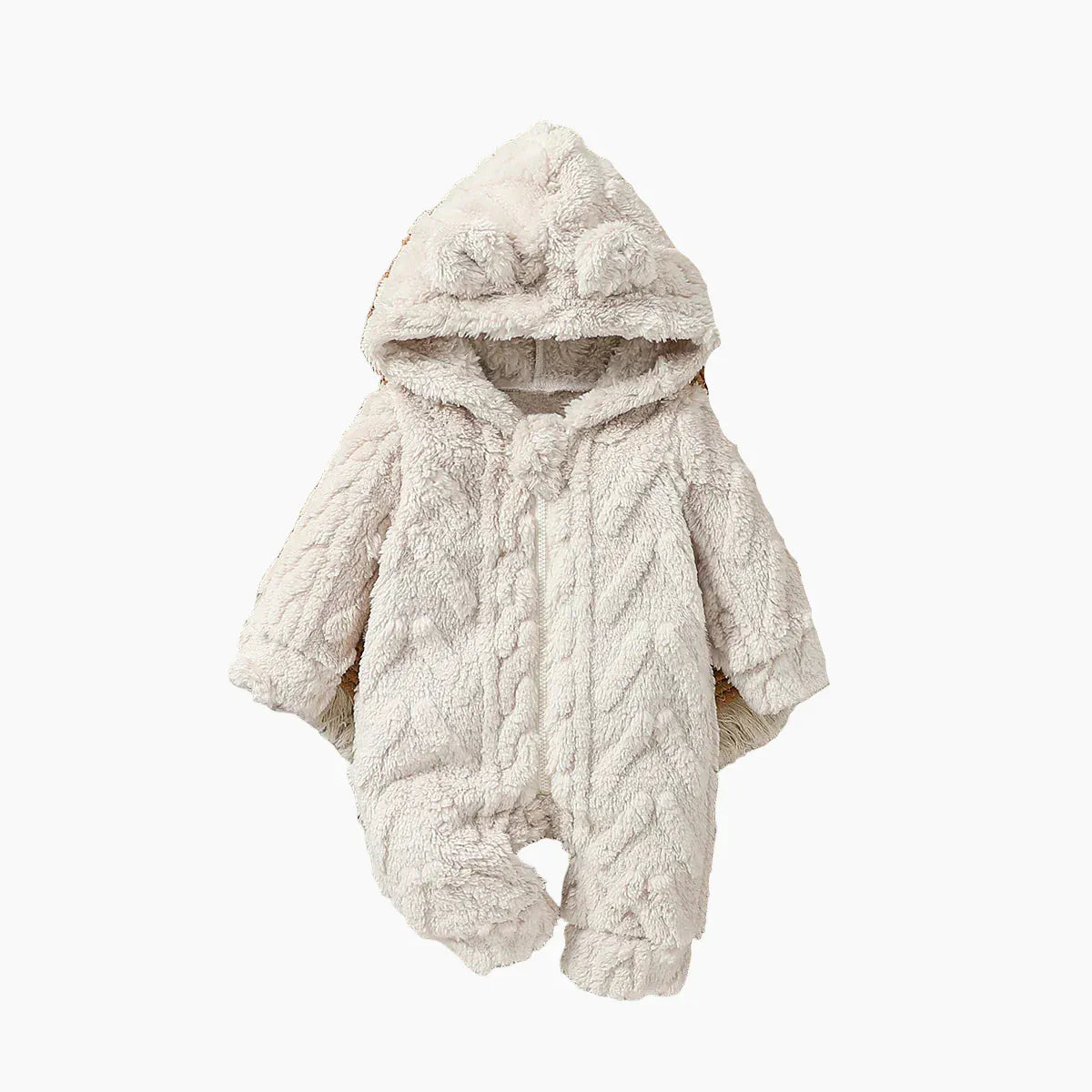 Cream White / 0-1M Baby Winter Plush Hooded Jumpsuit