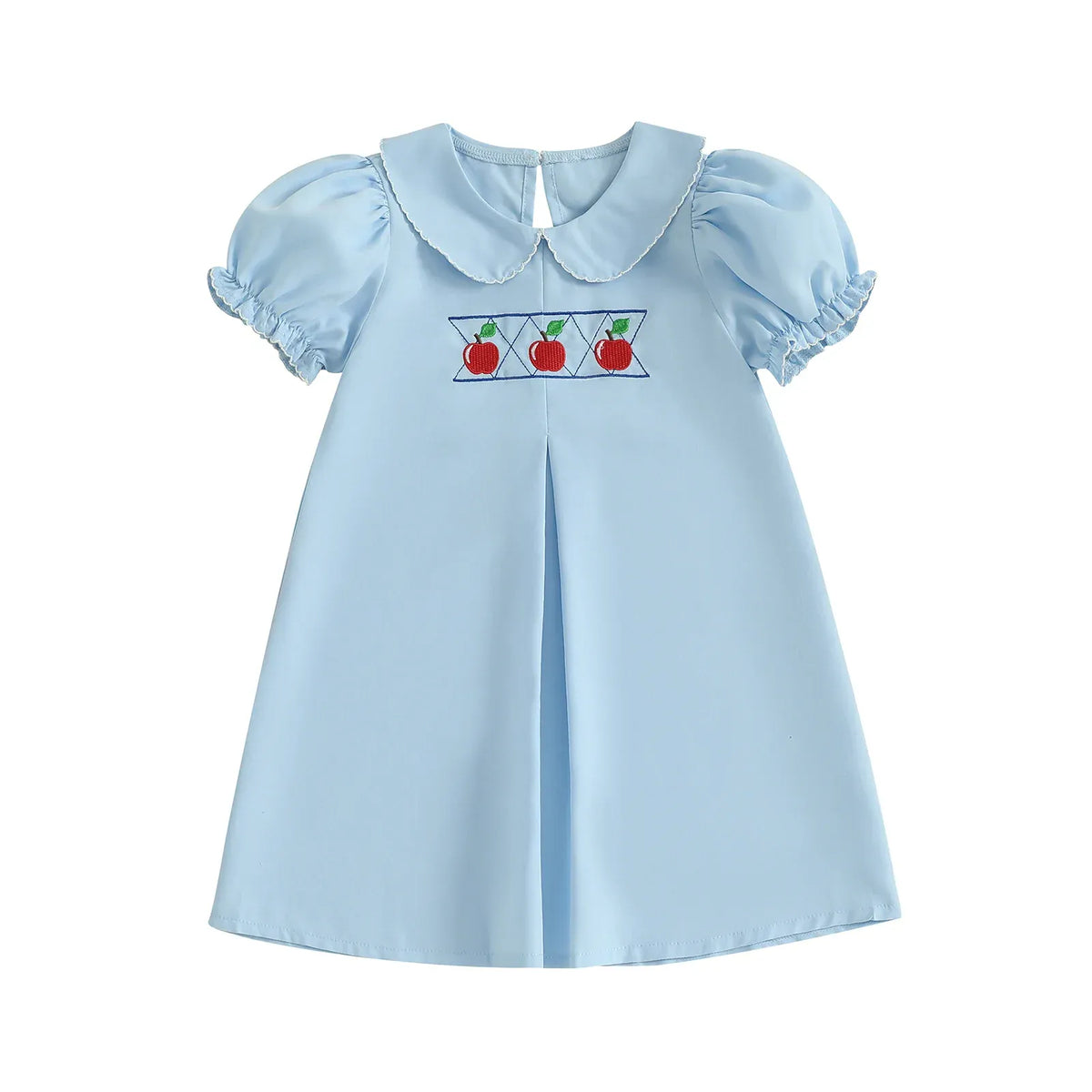 18-24M Back-to-School Apple Embroidered Blue Dress