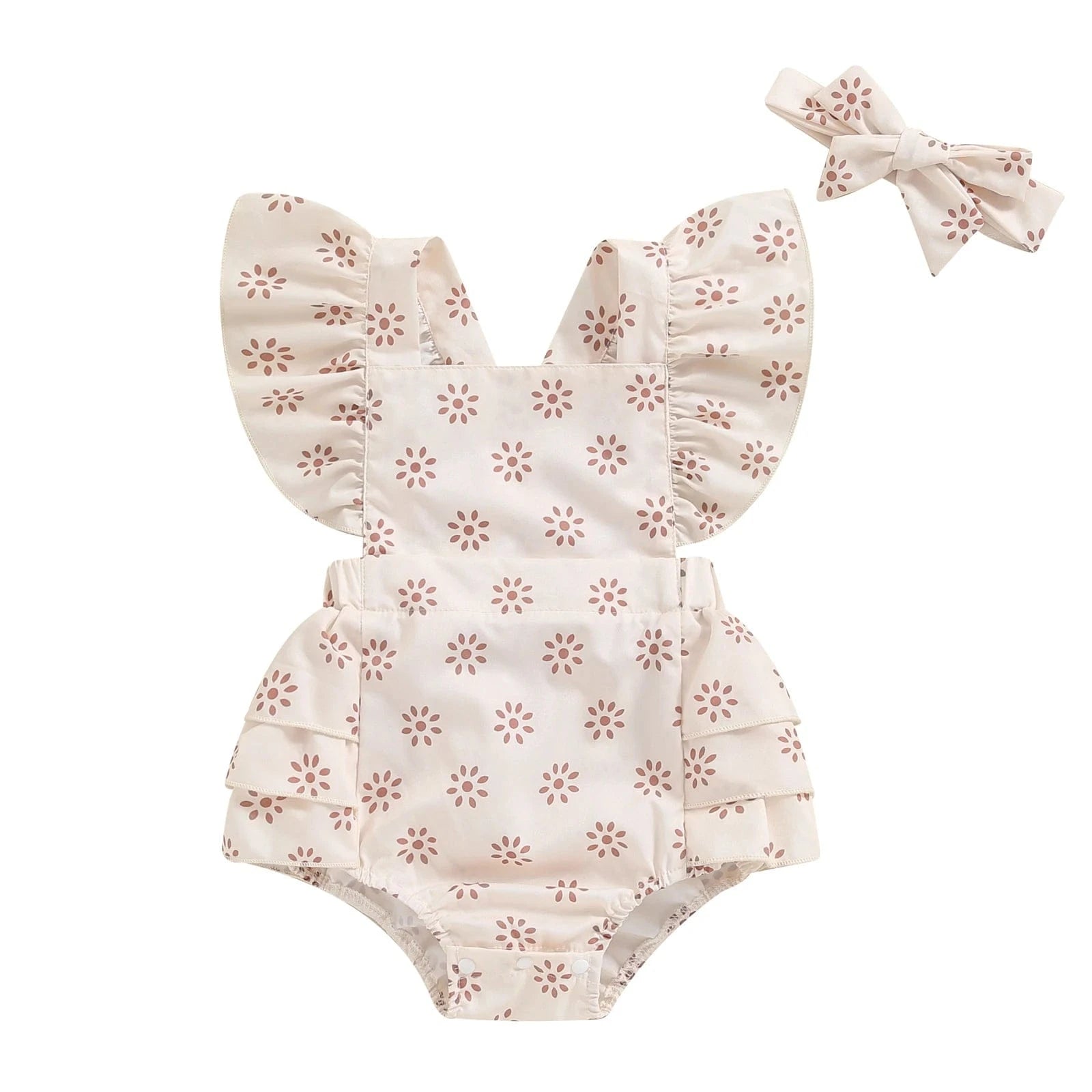 Pink / 0-3M Backless Daisy Print Baby Romper