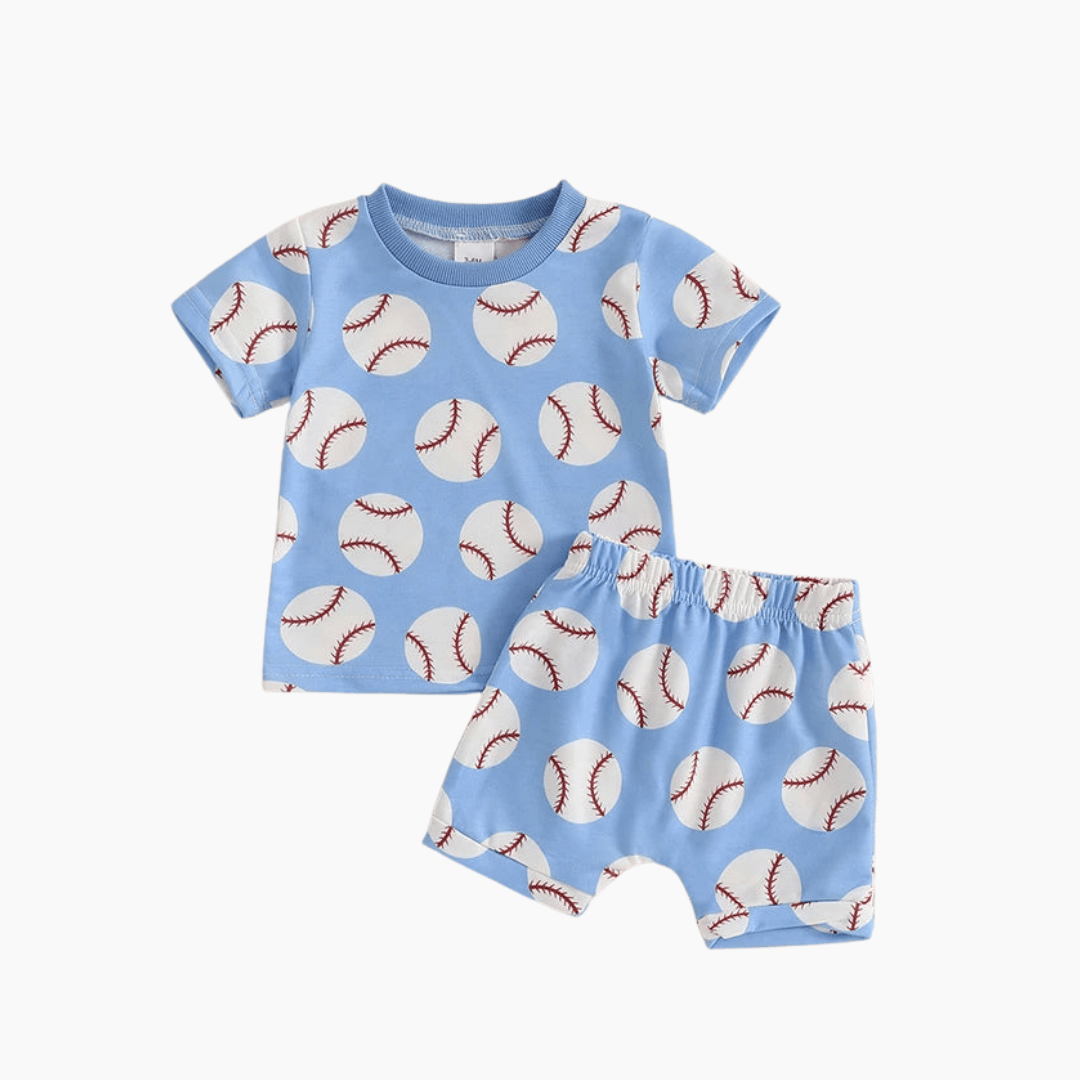 Baseball Print Toddler Boy Summer Outfit