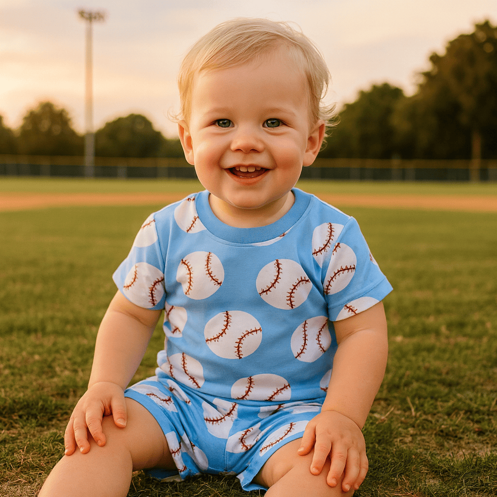Baseball Print Toddler Boy Summer Outfit