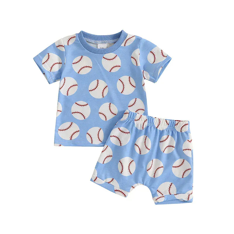 Blue / 3-6M Baseball Print Toddler Boy Summer Outfit