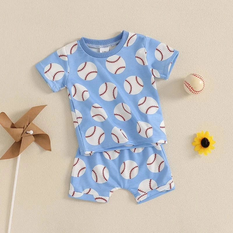 Baseball Print Toddler Boy Summer Outfit