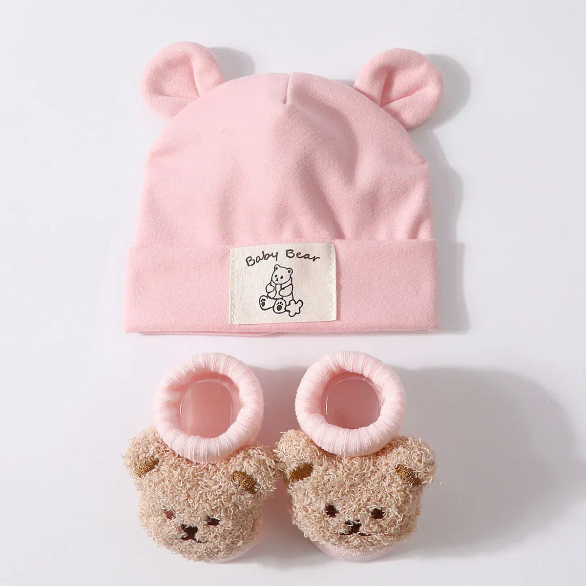 Pink / 0-1T Bear Ear Beanie &amp; Knit Sock Set