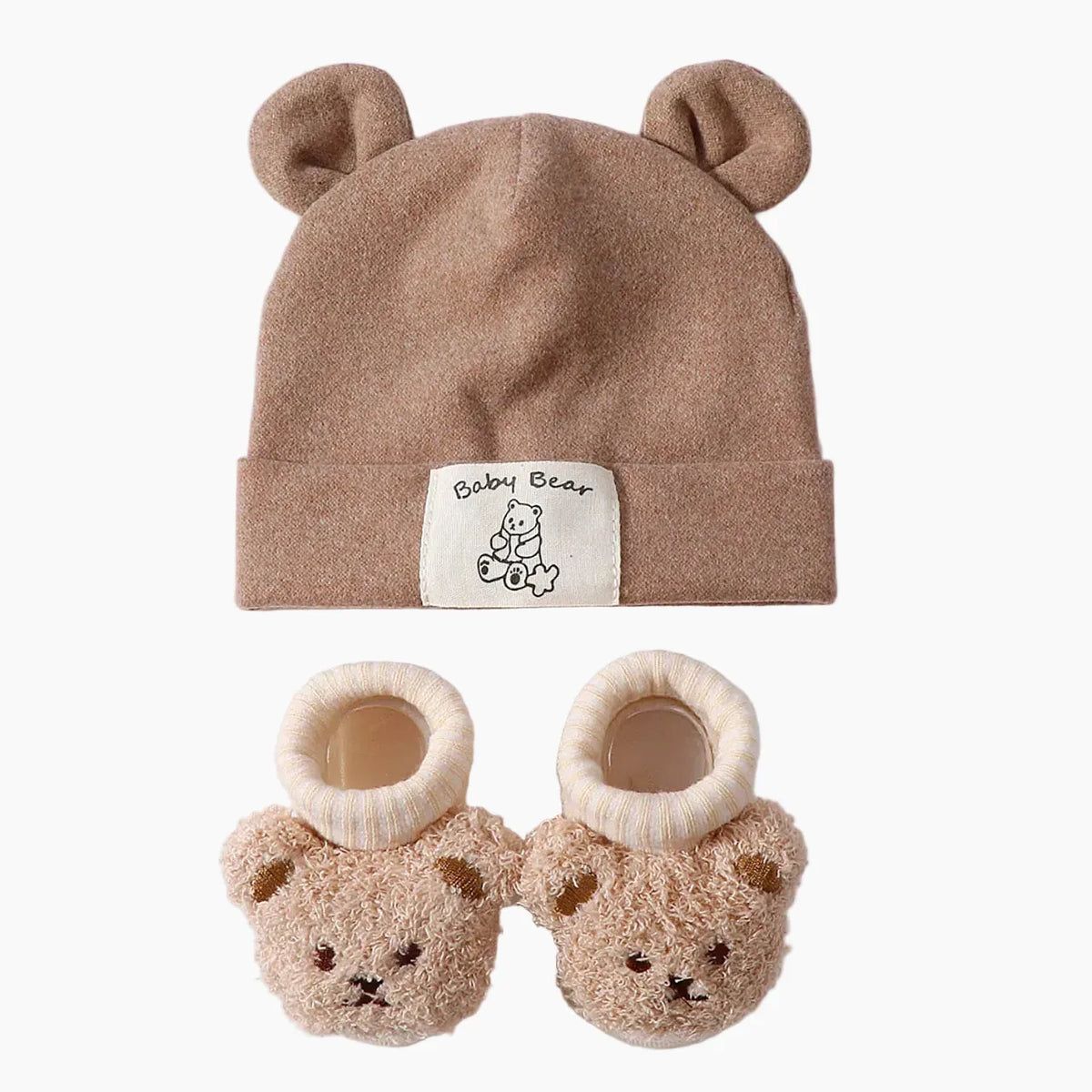 khaki / 0-1T Bear Ear Beanie & Knit Sock Set
