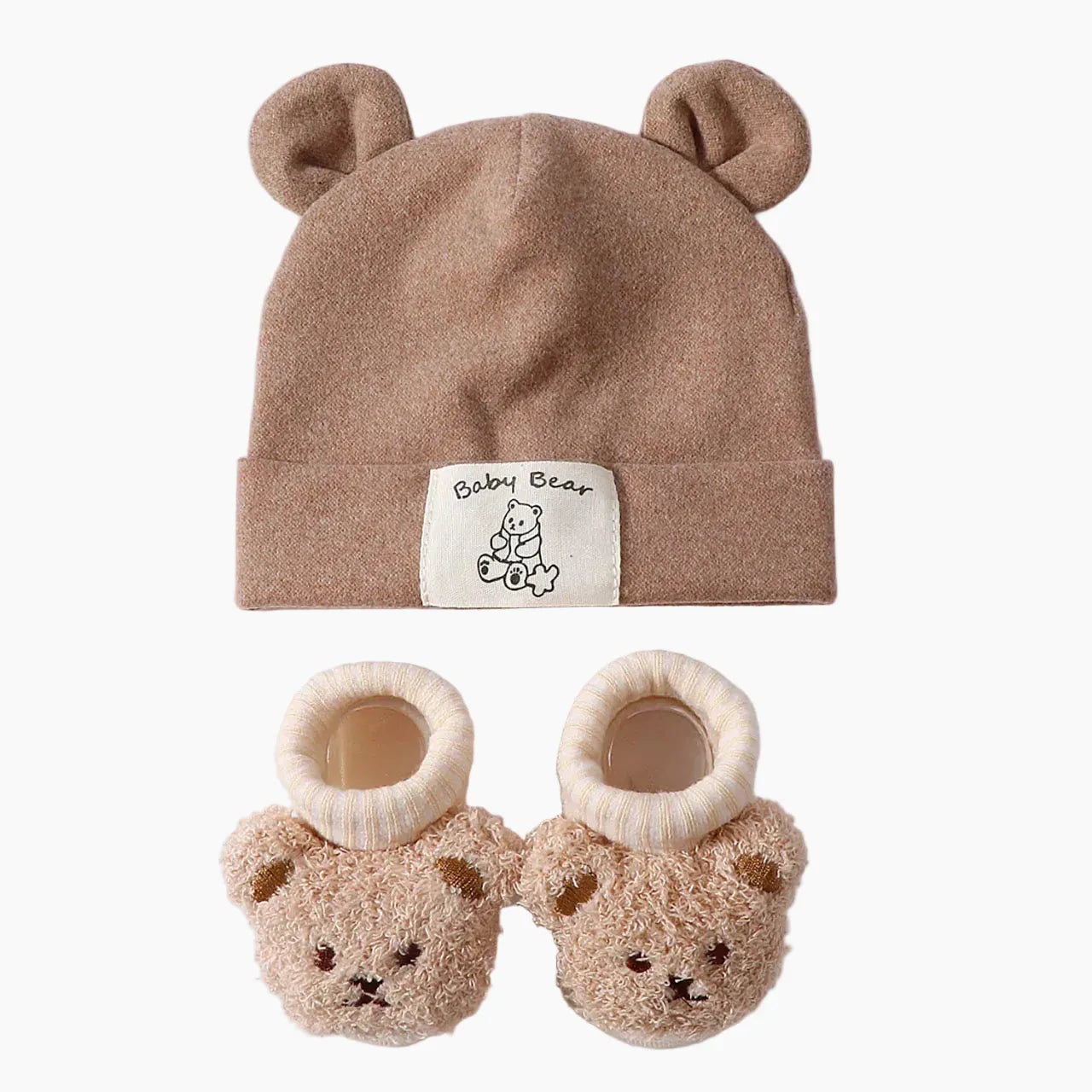 khaki / 0-1T Bear Ear Beanie & Knit Sock Set