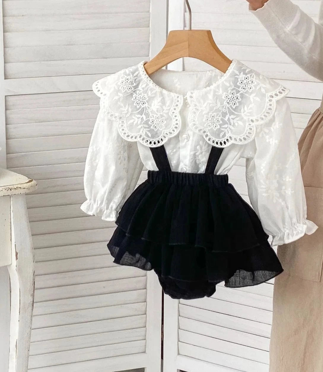 2PCS set / 6M Big Collar Princess Blouse And Lace Bodysuit
