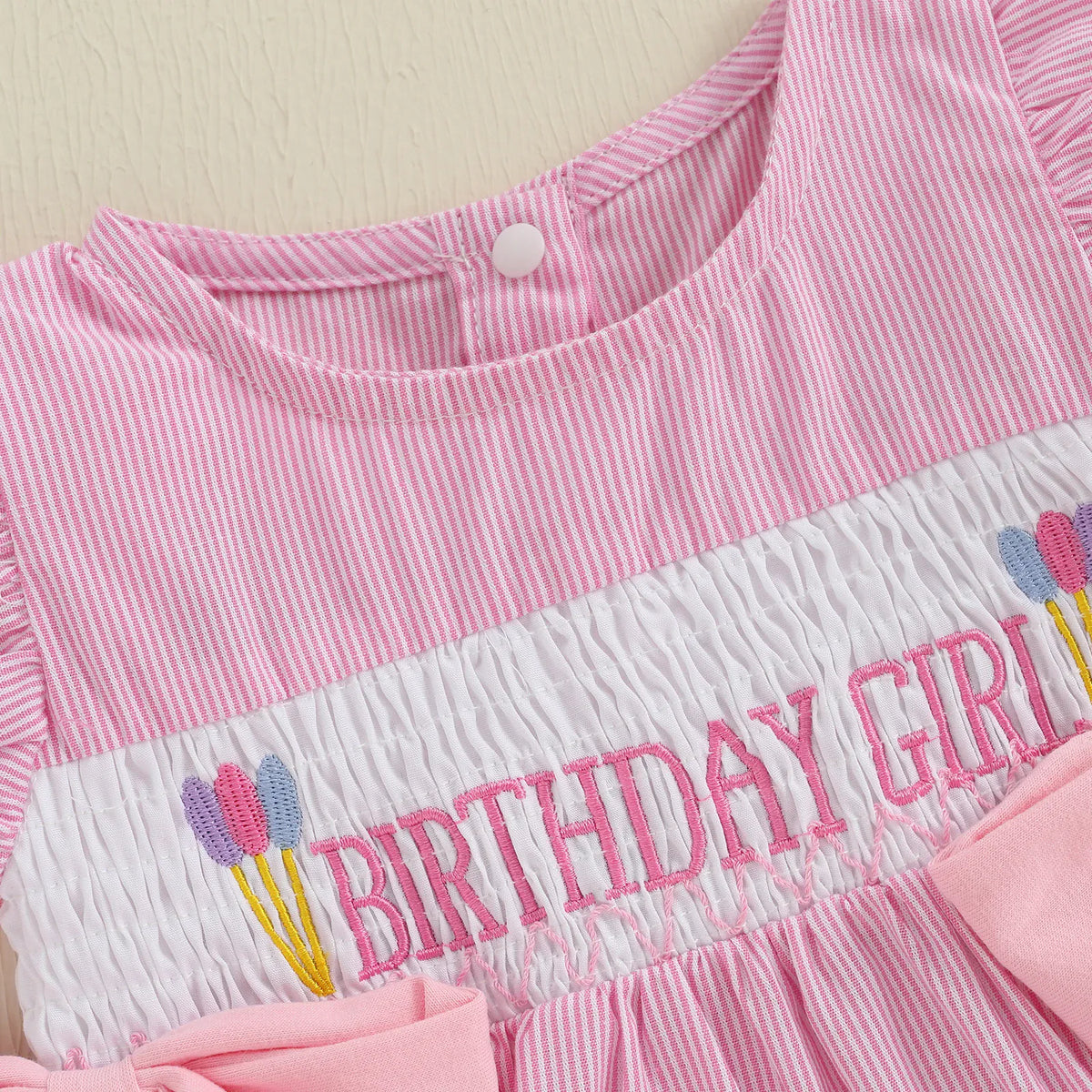 Birthday Girl Embroidered Fly Sleeve Romper
