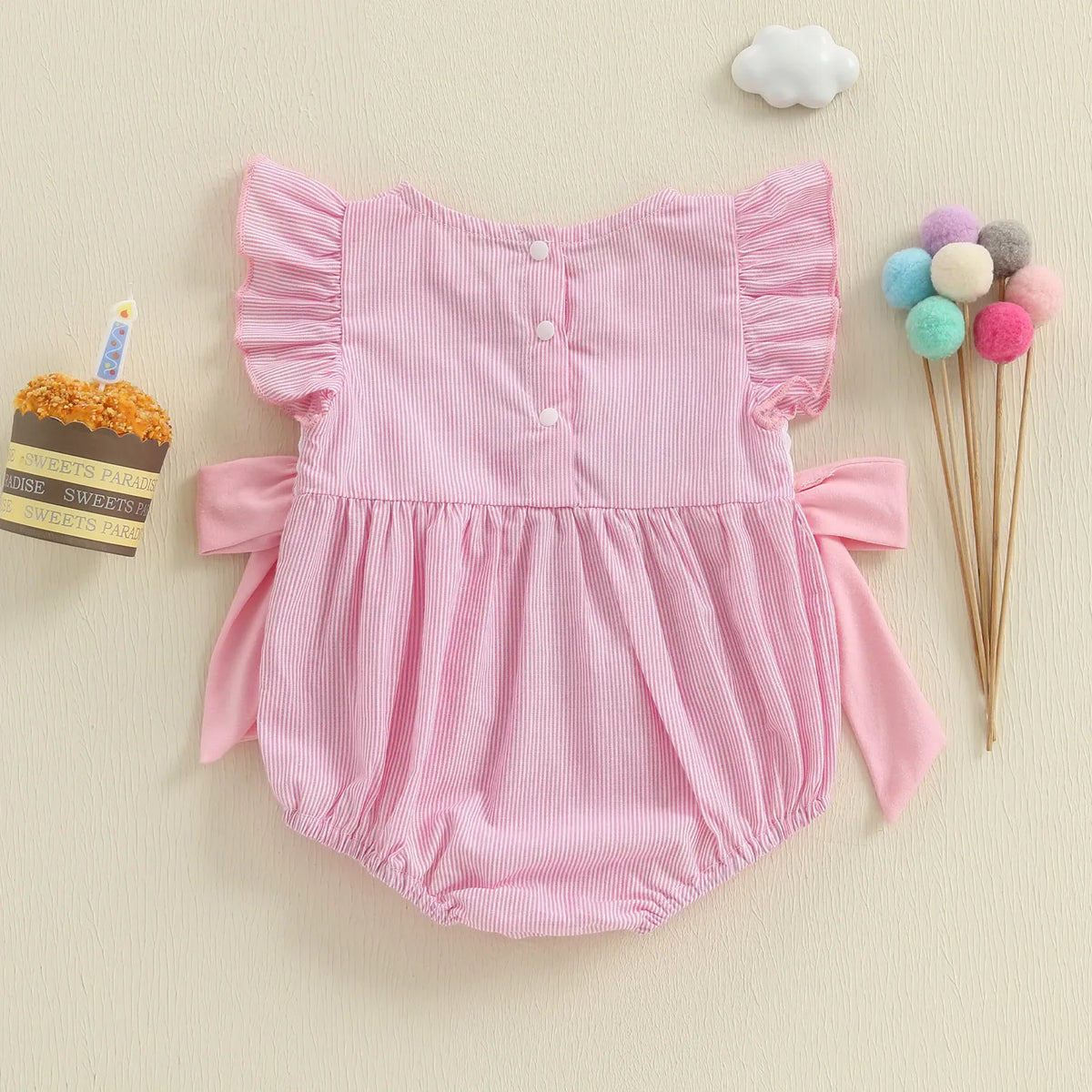 Birthday Girl Embroidered Fly Sleeve Romper