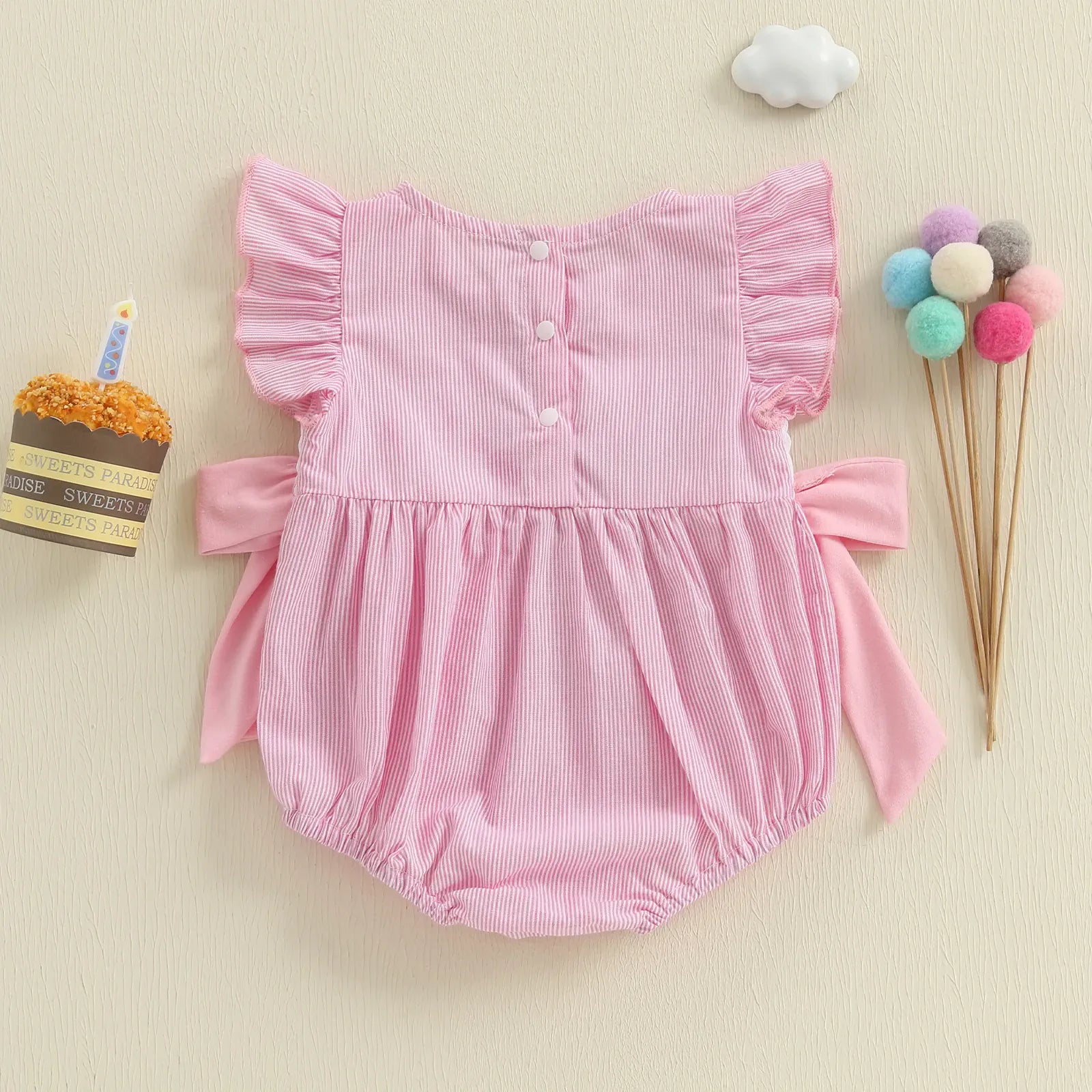 Birthday Girl Embroidered Fly Sleeve Romper