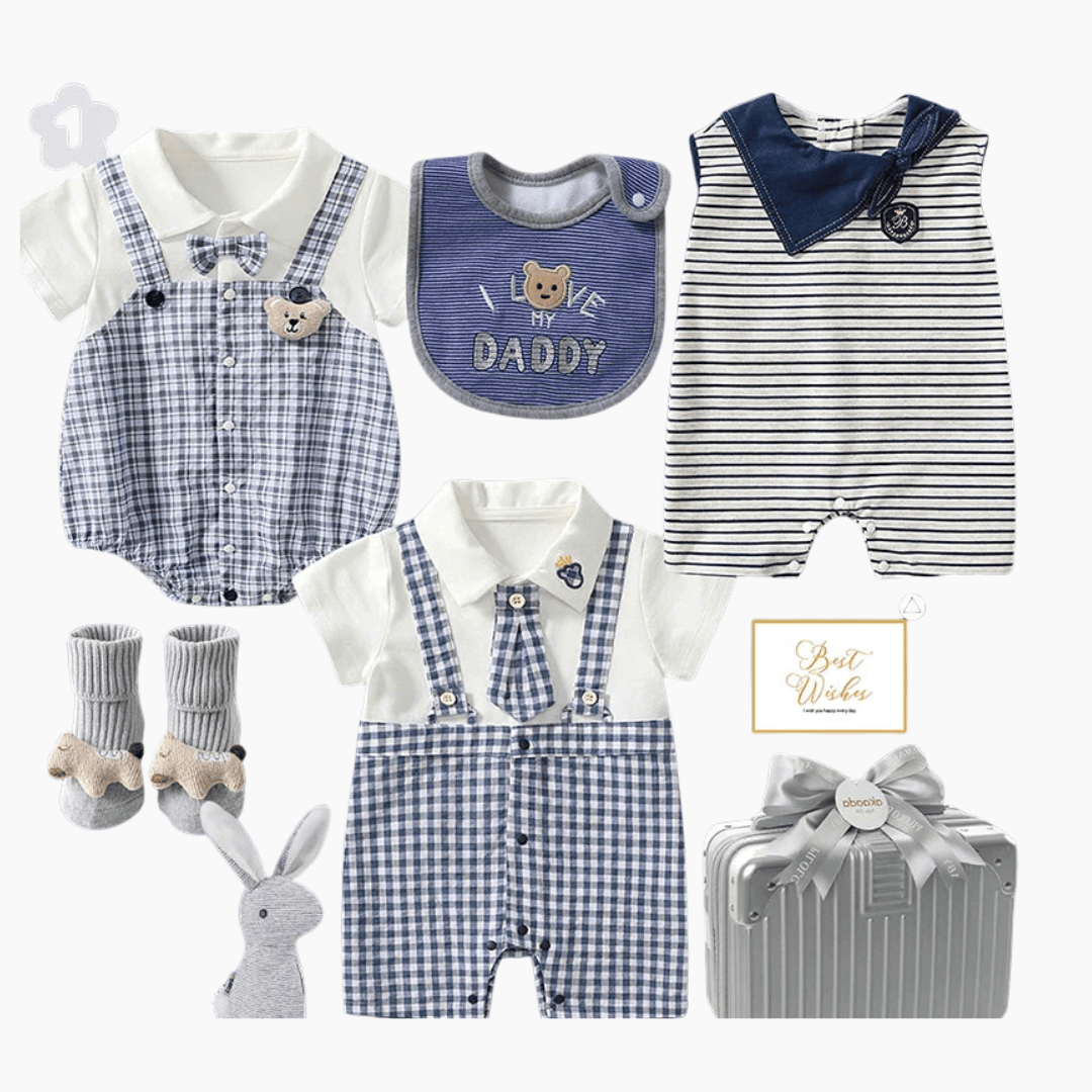 Blue Plaid Baby Boy Gentleman Gift Set