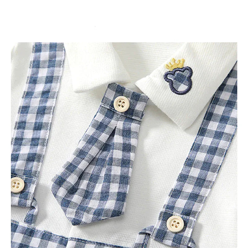 Blue Plaid Baby Boy Gentleman Gift Set
