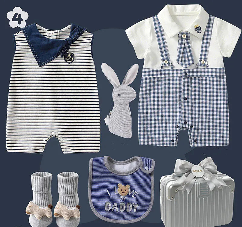 D / 0-3M Blue Plaid Baby Boy Gentleman Gift Set