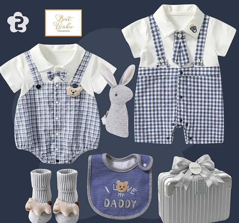 B / 0-3M Blue Plaid Baby Boy Gentleman Gift Set