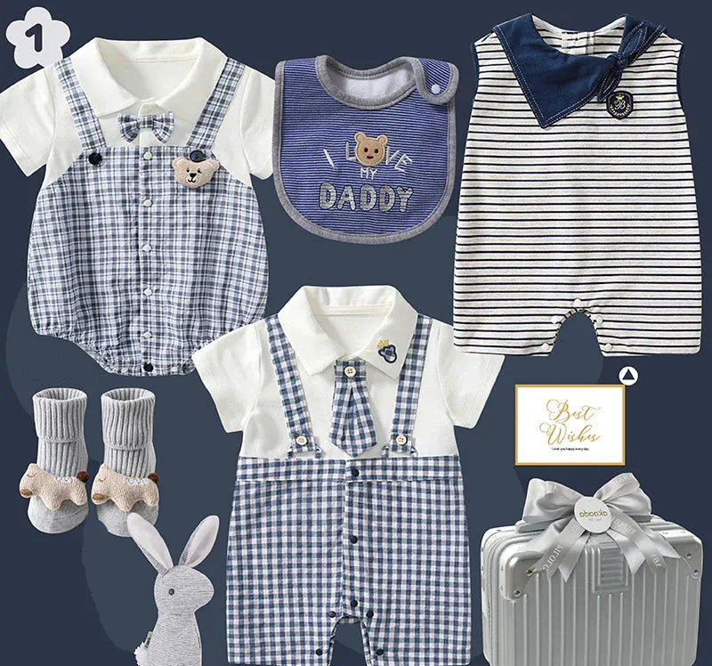 A / 0-3M Blue Plaid Baby Boy Gentleman Gift Set