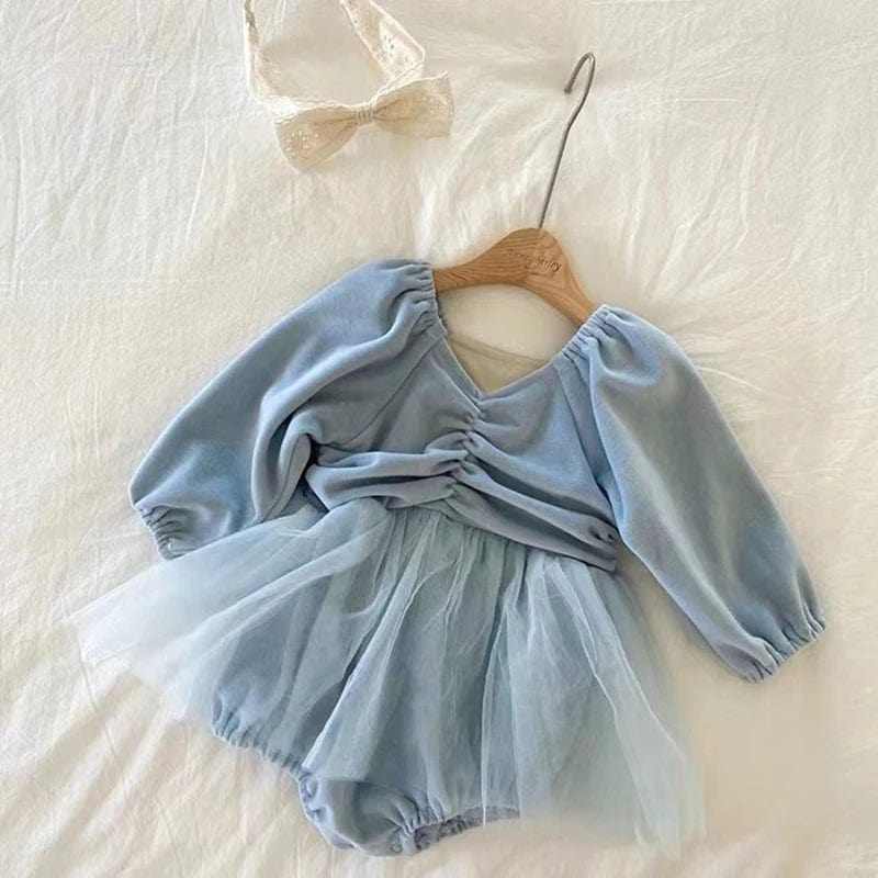 Blue Velvet Baby Romper Dress, Blue / 3-6M Blue Velvet Baby Romper Dress, Blue / 3-6M