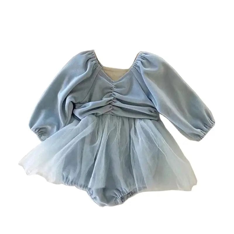 velvet light blue dress Blue Velvet Baby Romper Dress