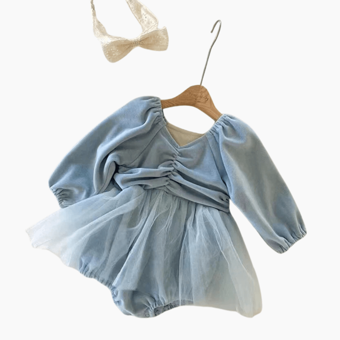 Blue Velvet Baby Romper Dress, Blue / 3-6M Blue Velvet Baby Romper Dress, Blue / 3-6M