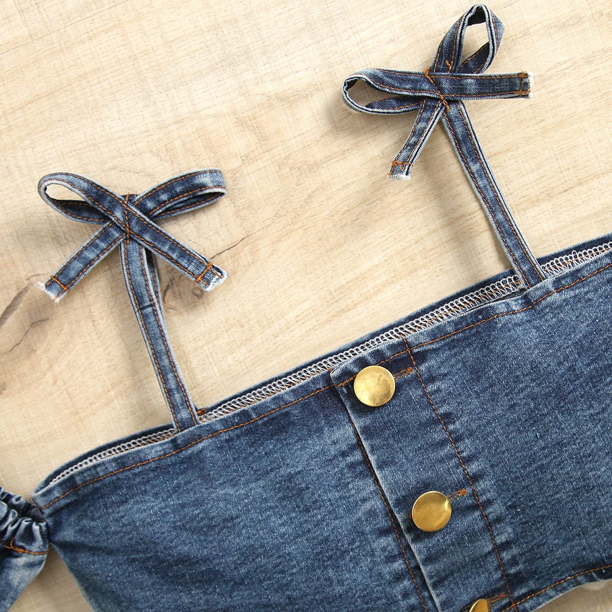 Bow Top With Ruffled Floral Denim