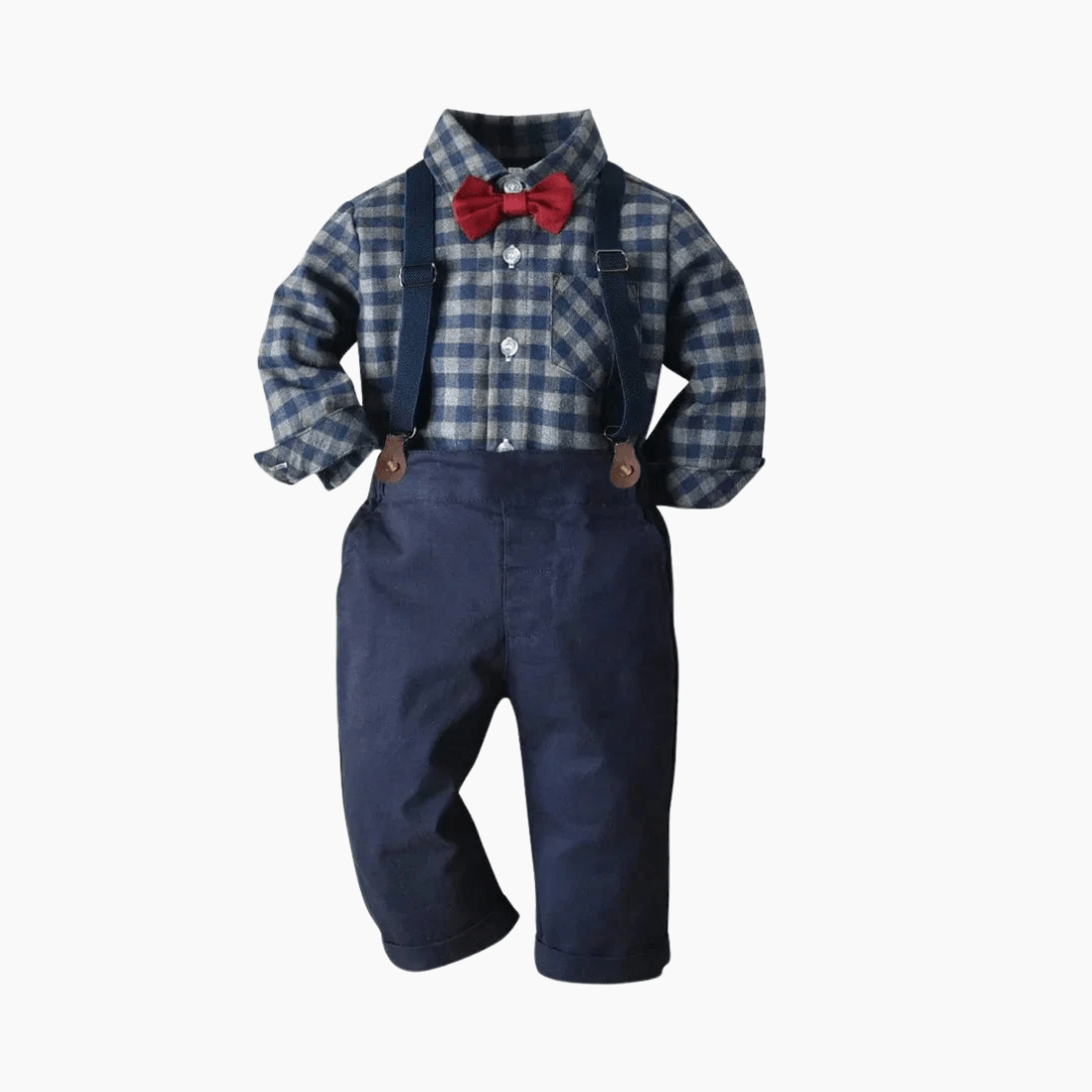 Boy Plaid Shirt and Suspenders Outfit Set