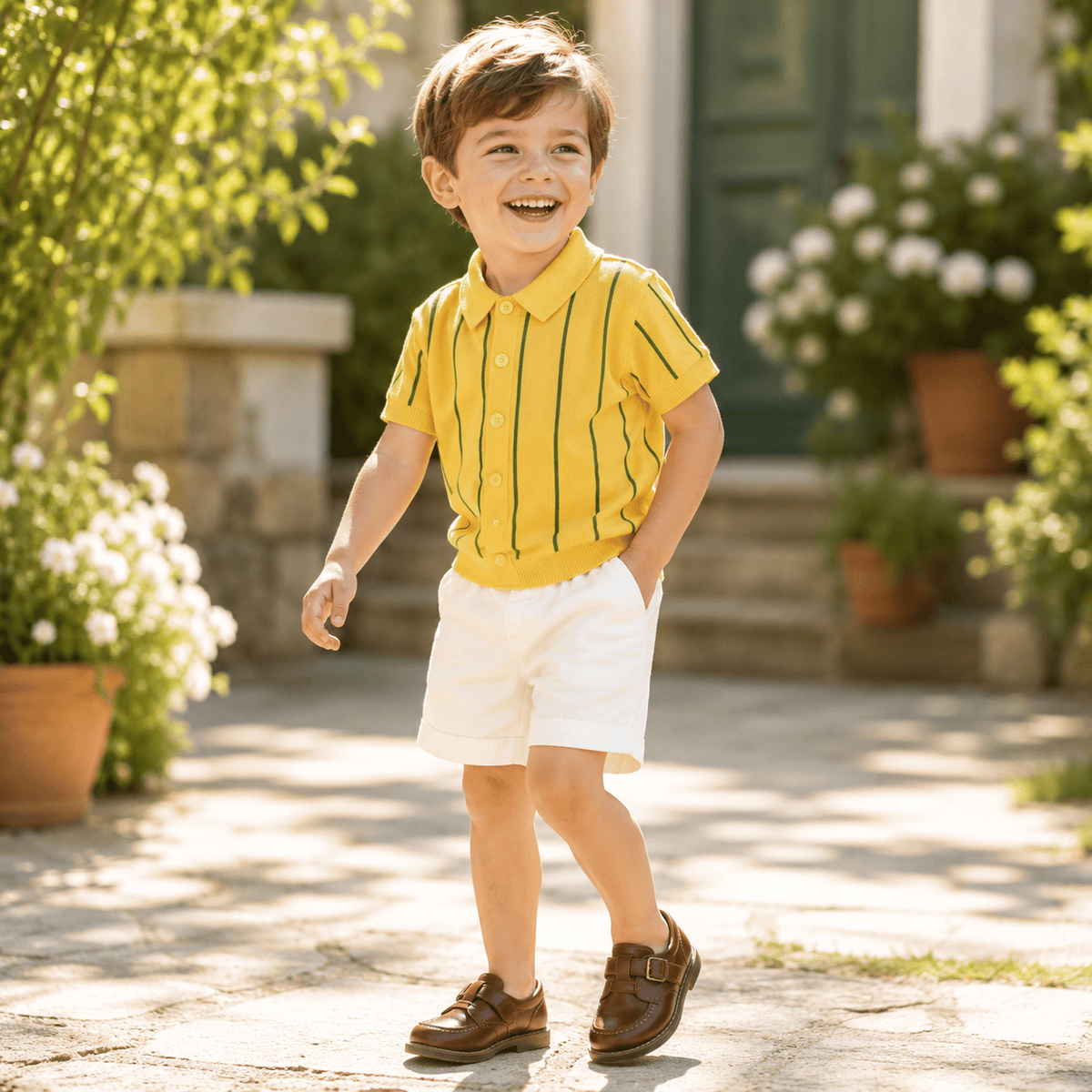 Boys Ice Silk Knit Striped Top & Shorts 2-Piece Set