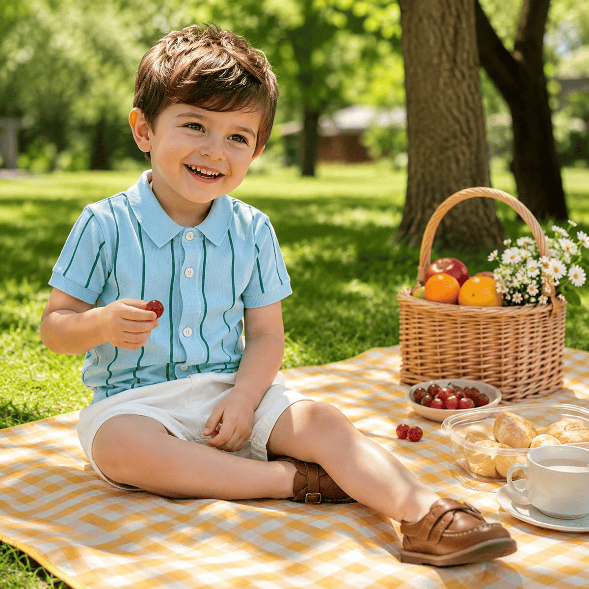 Boys Ice Silk Knit Striped Top & Shorts 2-Piece Set
