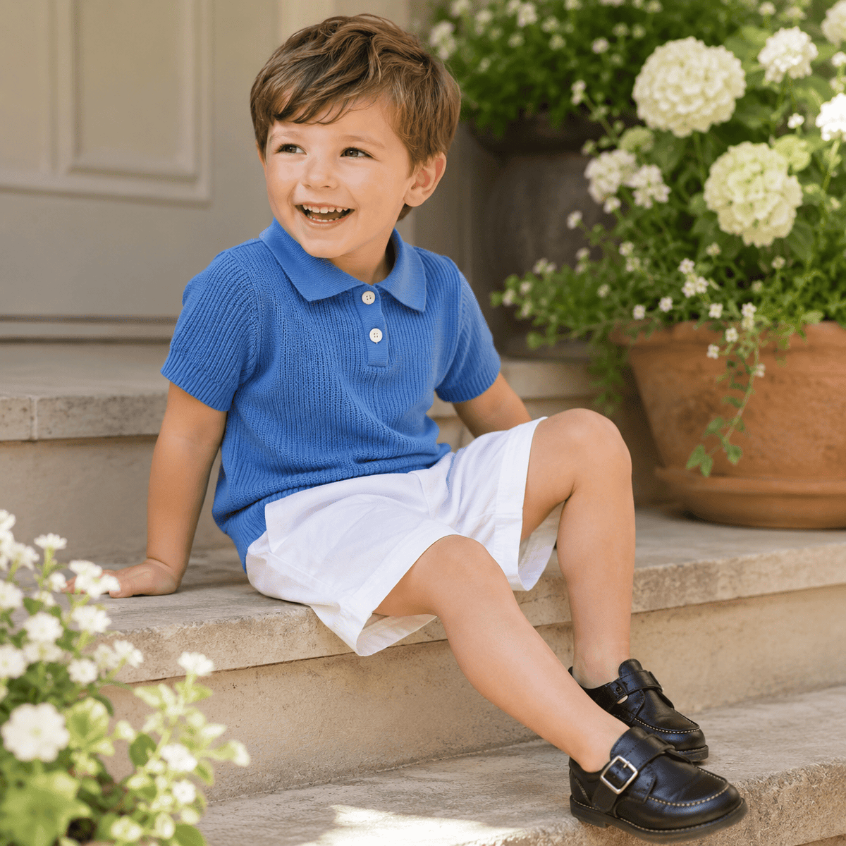 Boys Ice Silk Knit Striped Top & Shorts 2-Piece Set