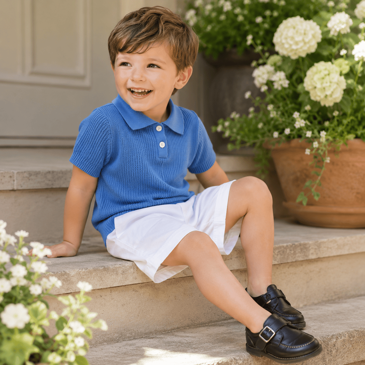Boys Ice Silk Knit Striped Top & Shorts 2-Piece Set