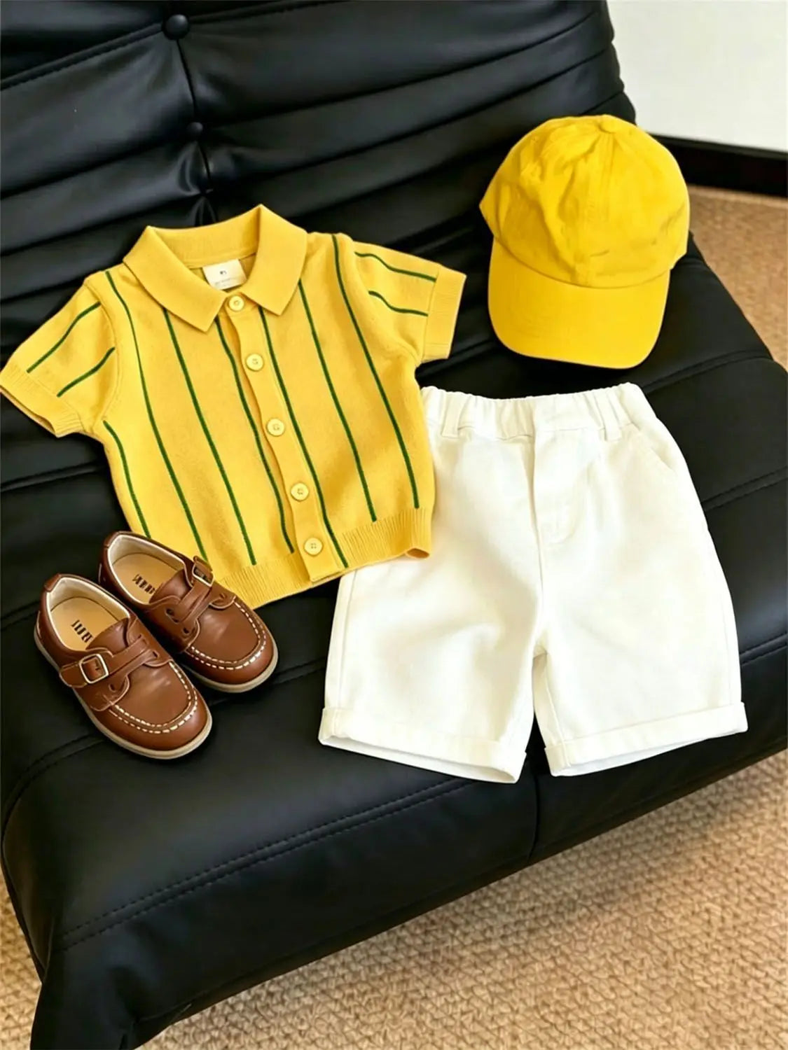 Yellow / 2T Boys Ice Silk Knit Striped Top & Shorts 2-Piece Set
