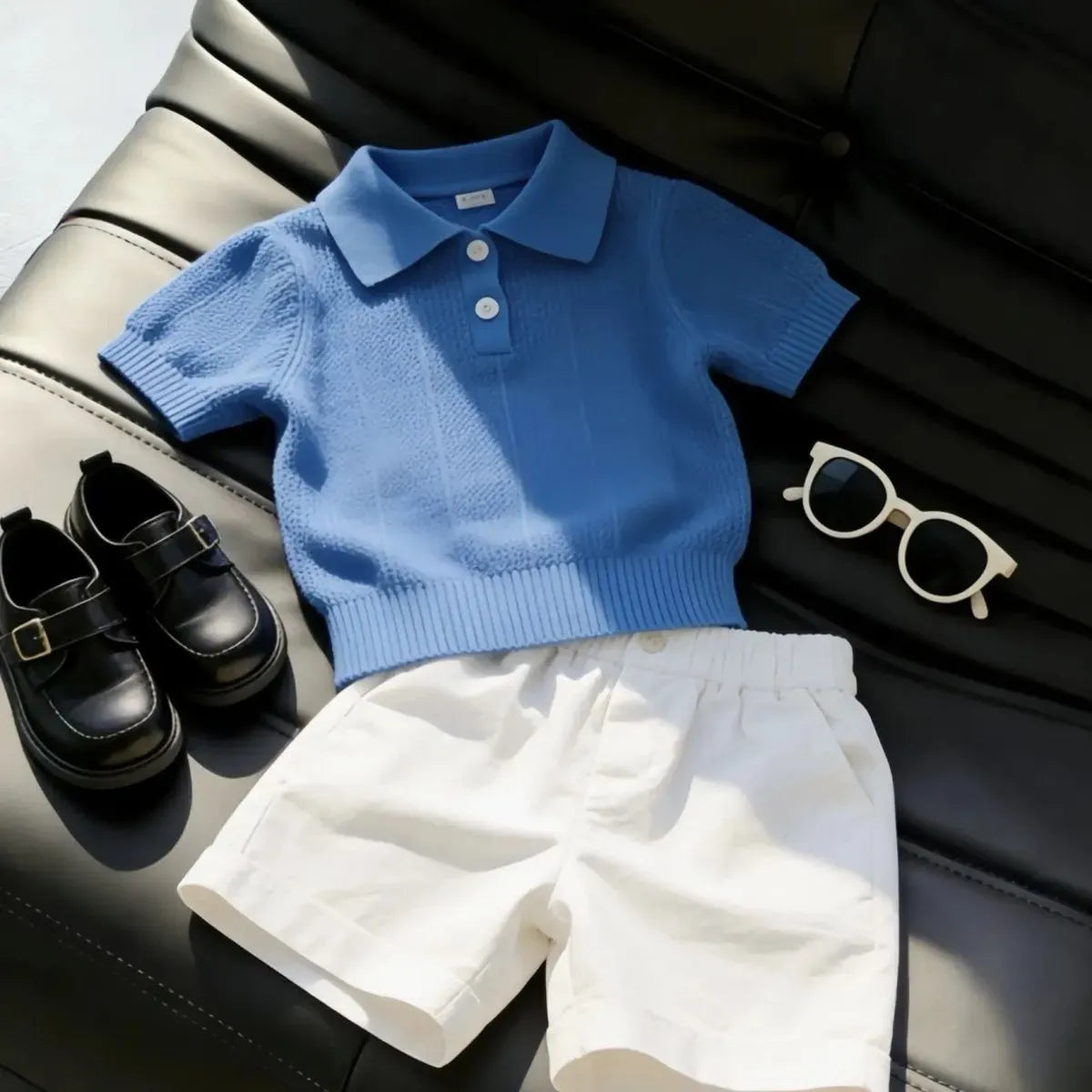 Blue / 2T Boys Ice Silk Knit Striped Top & Shorts 2-Piece Set