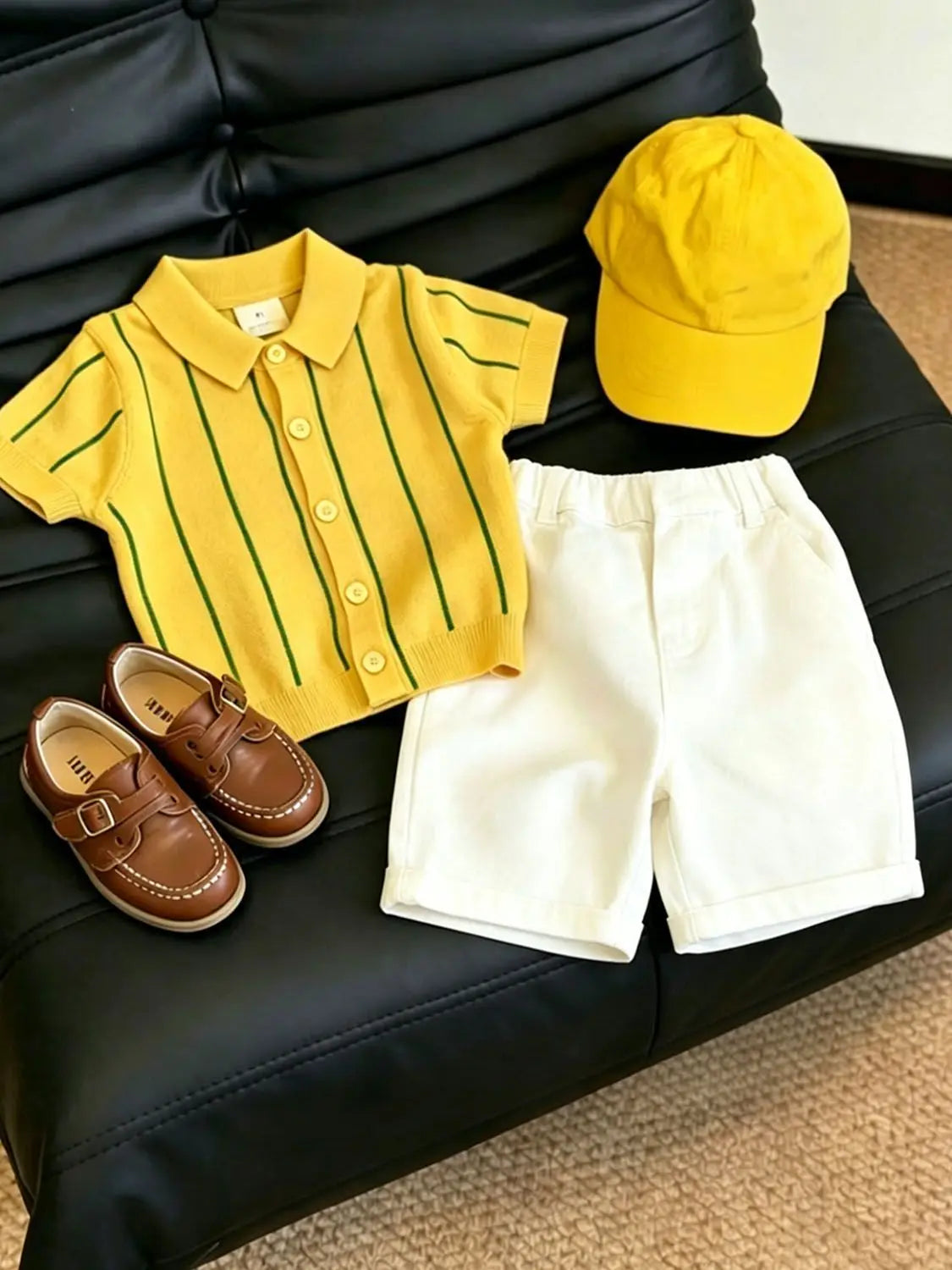 Boys Ice Silk Knit Striped Top & Shorts 2-Piece Set