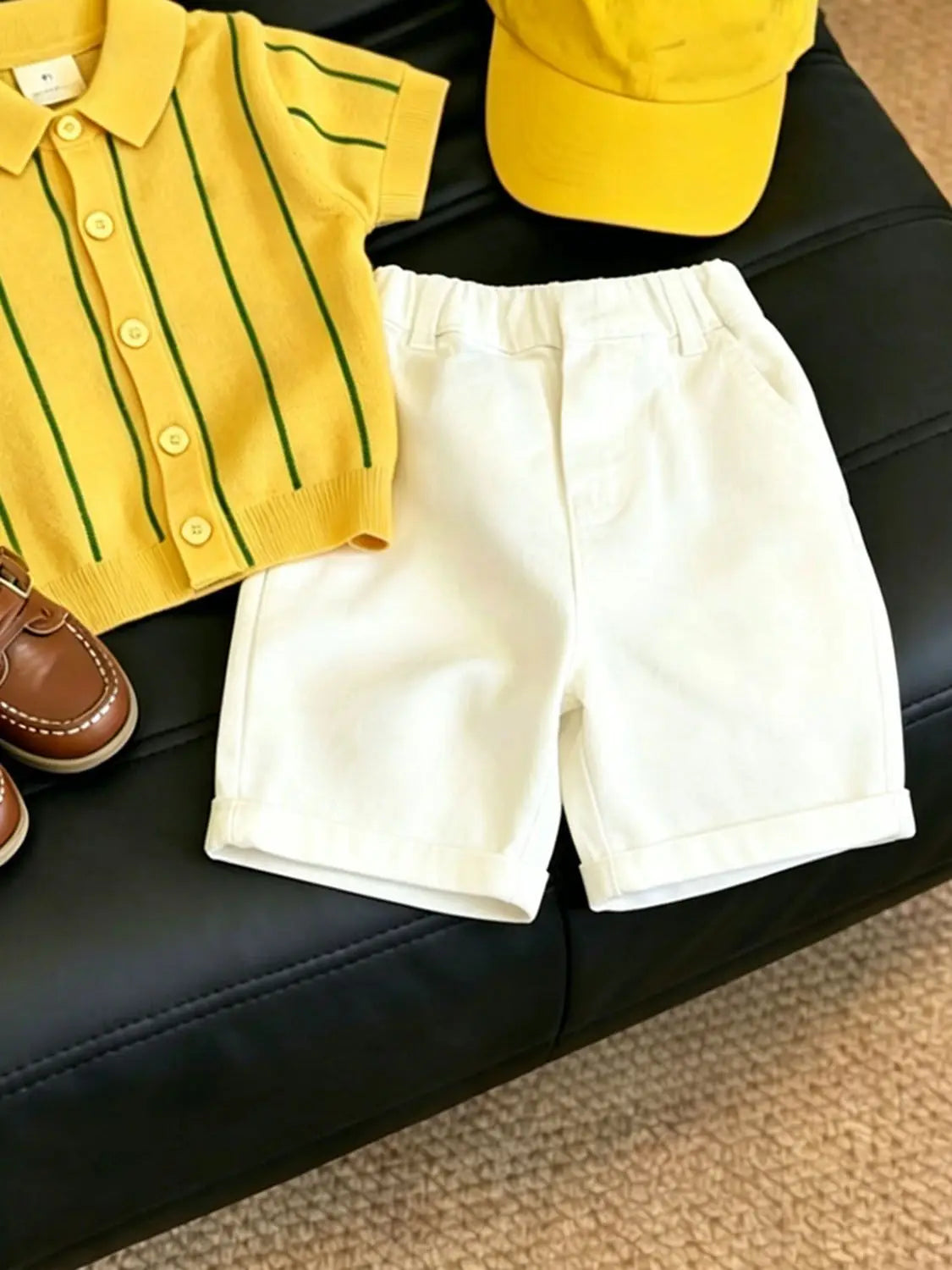 Boys Ice Silk Knit Striped Top & Shorts 2-Piece Set
