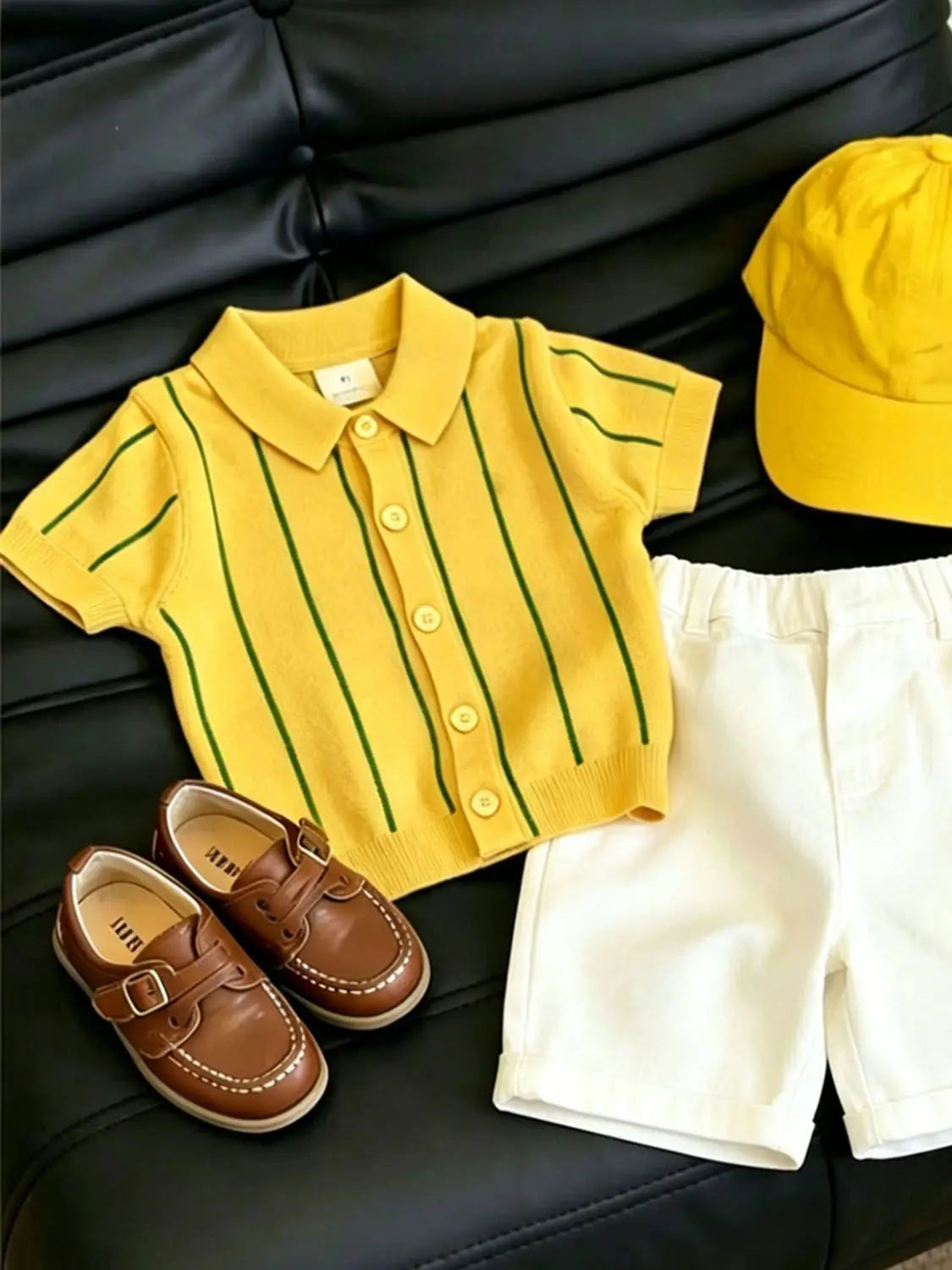 Boys Ice Silk Knit Striped Top & Shorts 2-Piece Set