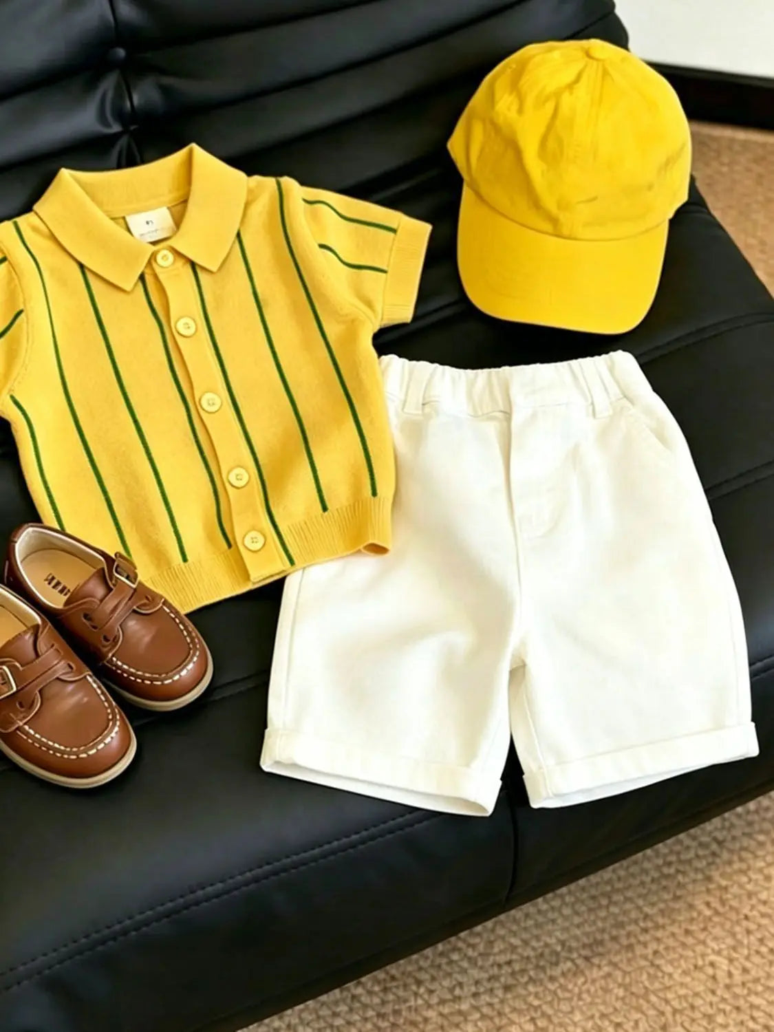 Boys Ice Silk Knit Striped Top & Shorts 2-Piece Set