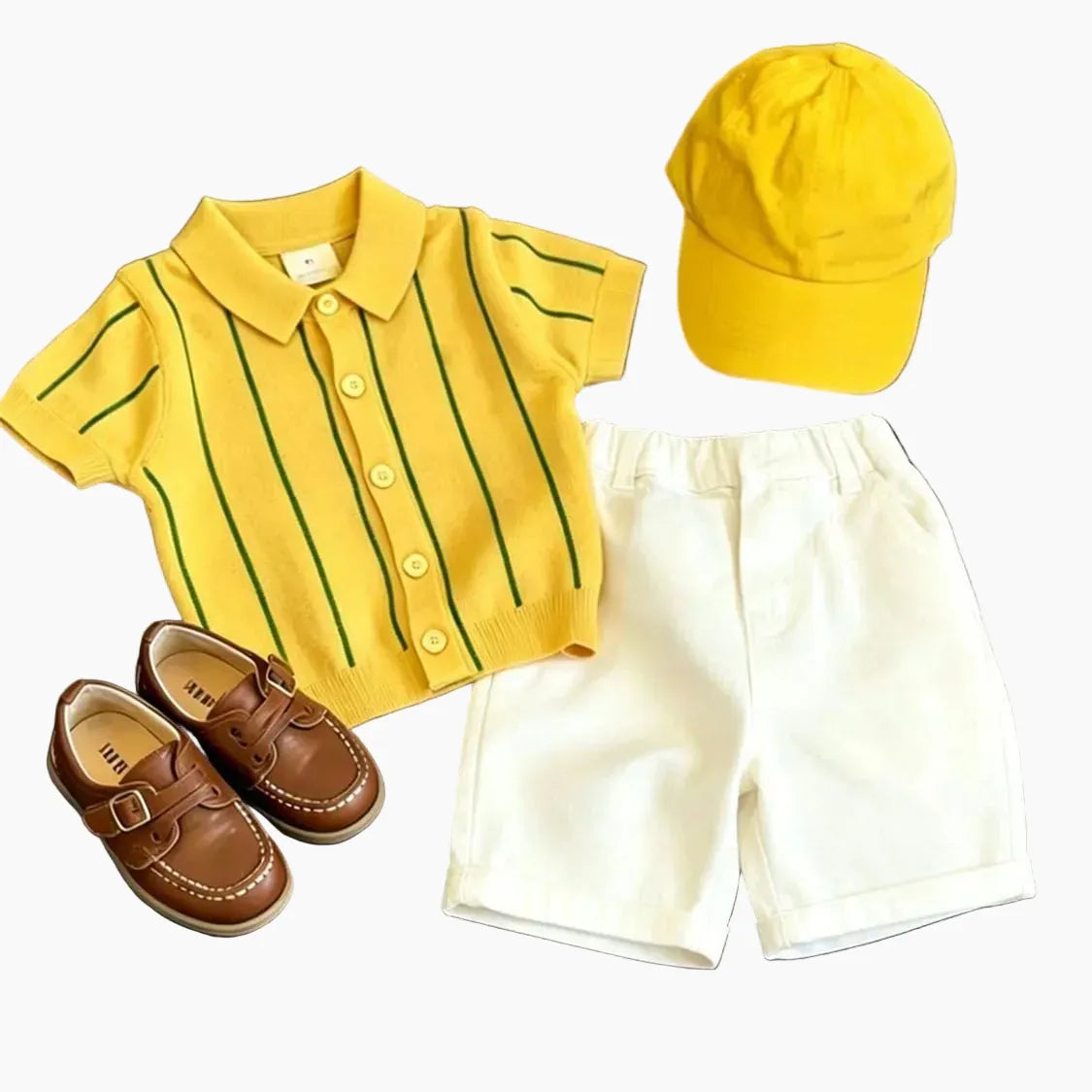Boys Ice Silk Knit Striped Top & Shorts 2-Piece Set