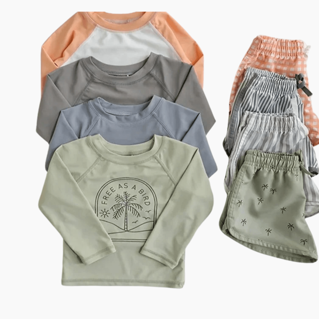 Boy's Clothing Boys Long Sleeve Rash Guard Swimsuit Set with Hat