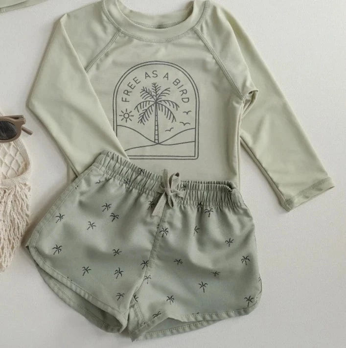 Boy's Clothing Matcha / 1T Boys Long Sleeve Rash Guard Swimsuit Set with Hat